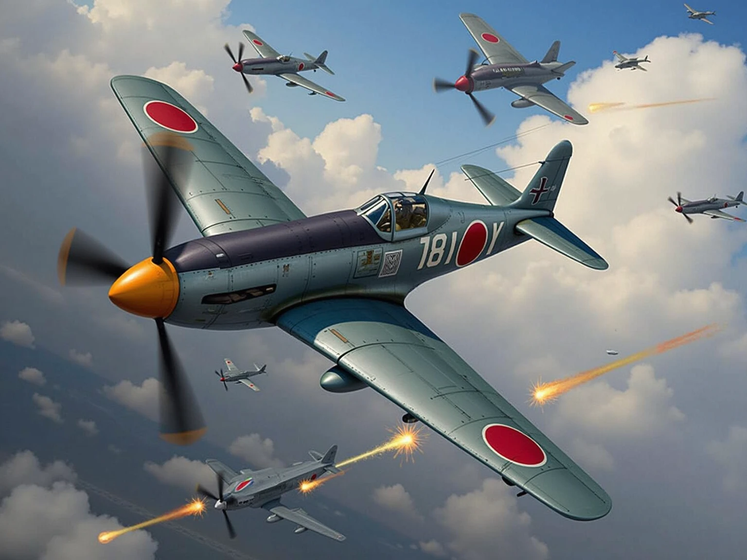 (masterpiece:1.3, top quality :1.3, very detailed depiction:1.3, incredible high resolution:1.3, high quality photo images ),Zero Fighter,Japanese military fighter ,propeller fighter,Air Combat,Reciprocating Fighter,Crash ,come down,Gunfire, dynamic images ,In the midst of fierce combat, Aggressive Atmosphere 