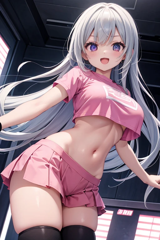 Tank top、panties、Beautiful Girl Magician、silver hair upstyle、((whole body))、(((photo taken from below)))、room