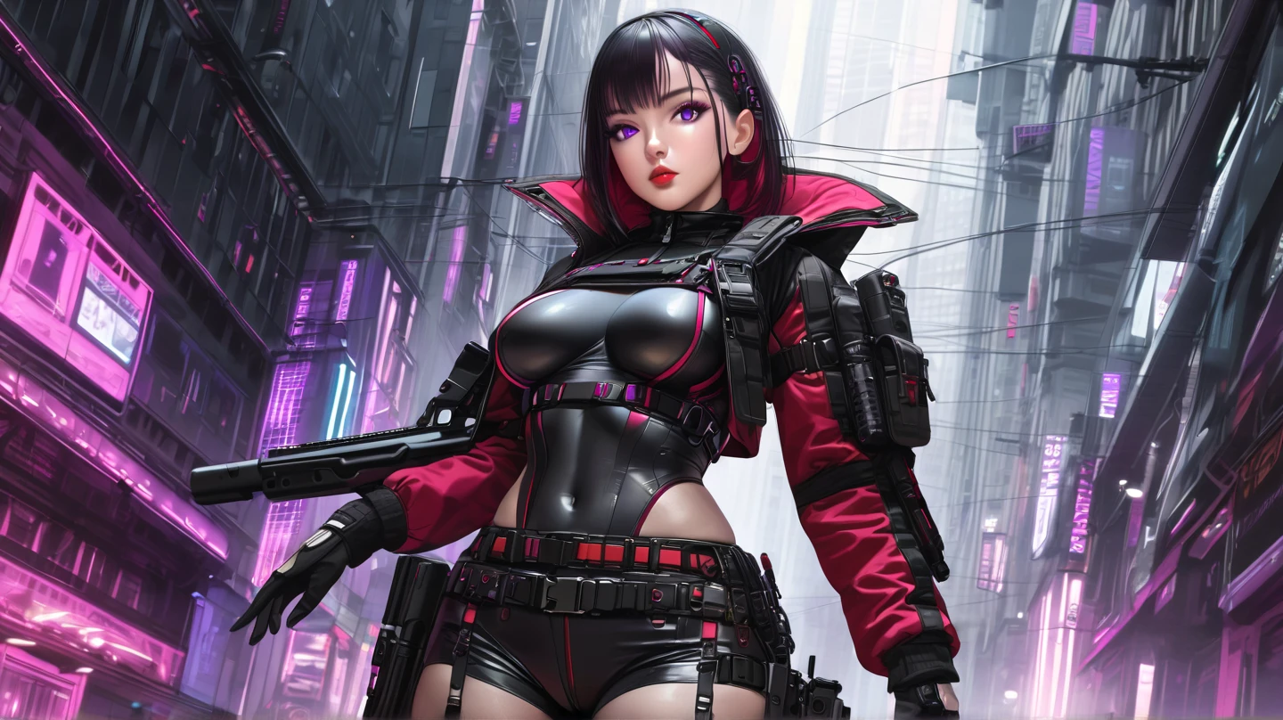NSFW,Female NSFW Adult Dystopian Cyborg Sniper,utopia cyberpunk,movie-like scene,dramatic situation,Machine body,erotic pose,fantasy,hentai,cute milf,stylish,,Big breasts,Glamour,psychedelic costume,armored,cyberpunk dystopian girl,fantasy dystopia,Dystopian landscape,blade runner,ghost in the shell,realistic,Psychedelic and colorful tones,take a pose,armsを構えて,gun,arms,table top,ultimate details,8K,detailed background