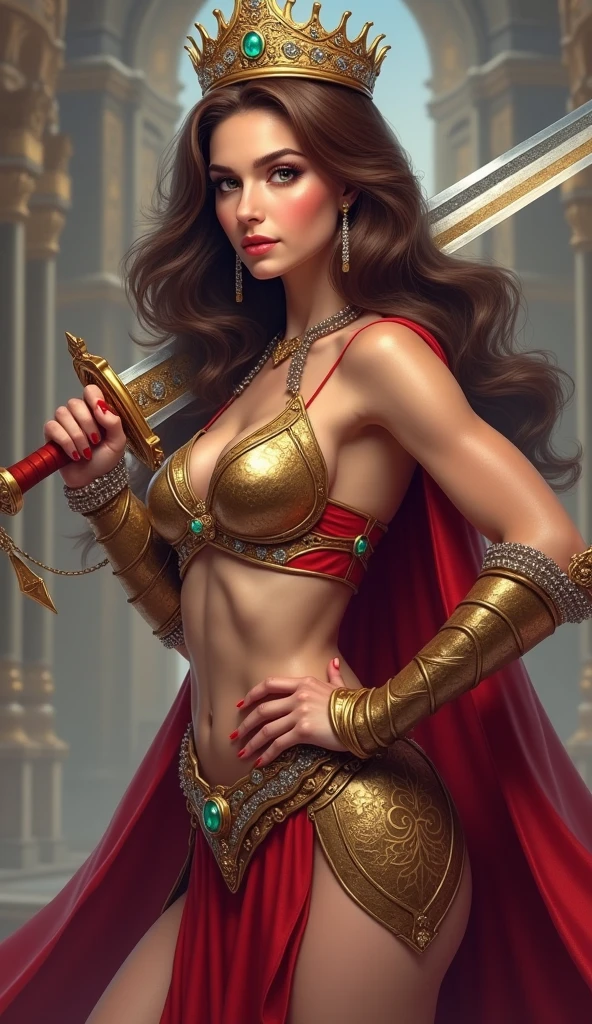 Retrato hermoso, hermosa obra de arte, Super detailed, hermoso retrato de Artemisa, mujer hermosa Mujer valiente  disparando una flecha, sexy traje de combate, action pose, fondo luna plateada, The most beautiful, alta calidad 4k, bella obra de arte, tener en cuenta los detalles en el traje y en el rostro