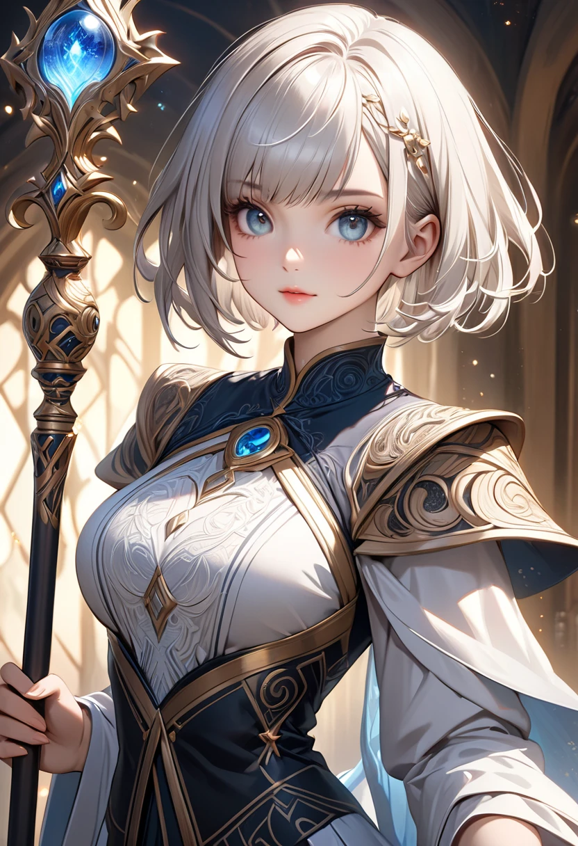 whole body, Joan of Arc, absurdres, RAW photo, extremely delicate and beautiful, masterpiece, Best Quality, ultra high resolution, 32k, hyperrealistic, ultra-detailed, perfect figure, detailed description, pale skin, 20 years old, detailed beautiful face and eyes, tearful mole, earring, short medium hair, wavy hair,