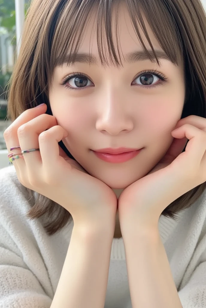  1 girl、Photo Mapping、Physically based rendering、 high image quality、 high definition 、1080P、( beautiful face)、(Detailed description of the face)、( Detailed description of the hand setter&#39;Muscle area)、( CG in detail)、 rich details 、( Stunning Features :1.35)、( detail eyes)、 of cute ladies are looking forward to your eyes、Delicate clavicle、 Various Poses、 A very realistic and detailed upper body portrait of a young woman。The skin is beautiful、 soft light reflecting high on her cheeks .、 Tiny pores and hair follicles、 You can see even the thinnest blood vessels 。The skin is smooth、natural flushing of cheeks 、Healthy glow。 The eyes are large and clear blue、Her iris has fine patterning、 Light is reflecting and shining in the eye。 There is a slight shadow under her eye 、 Her eyelashes are long and naturally curled。 her lips are soft pink 、Smooth texture with a natural glow、 Slightly reflects light。  the woman wears a simple white top  .、 background is pale black and white gradation .、 The focus is entirely on the face and upper body。 Realistic shadows and textures、 picture-like depiction.。
