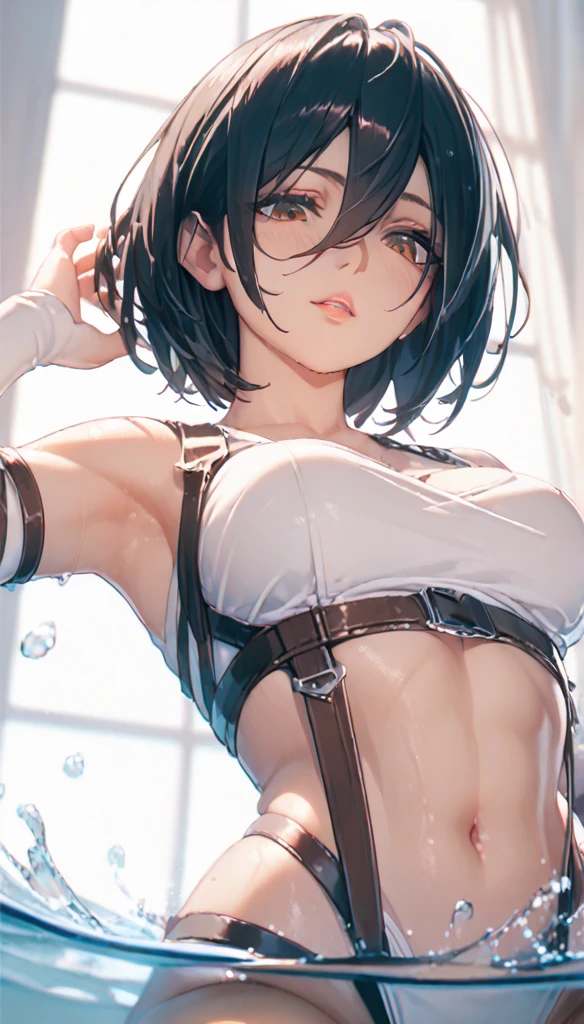 ((masterpiece,Highest quality:1.3,best quality illustration)),((realistic)),having sex,cowboy shot,独奏,1woman,A 20-year-old beauty、black hair,short bob hair,(center parted bangs),black eyes,(gorgeous big eyes),((very small head:1.4)),tongue、tears,((slender body:1.2,skinny)),(tan skin:1.4),small breasts,naked,nipples,vagina,shibari,hemp rope,vaginal penis,gleaming skin,oily skin,slender body,sweat,lying,on back,spread legs,Simple bed、Hotel Bedroom、Tokyo、nsfw,