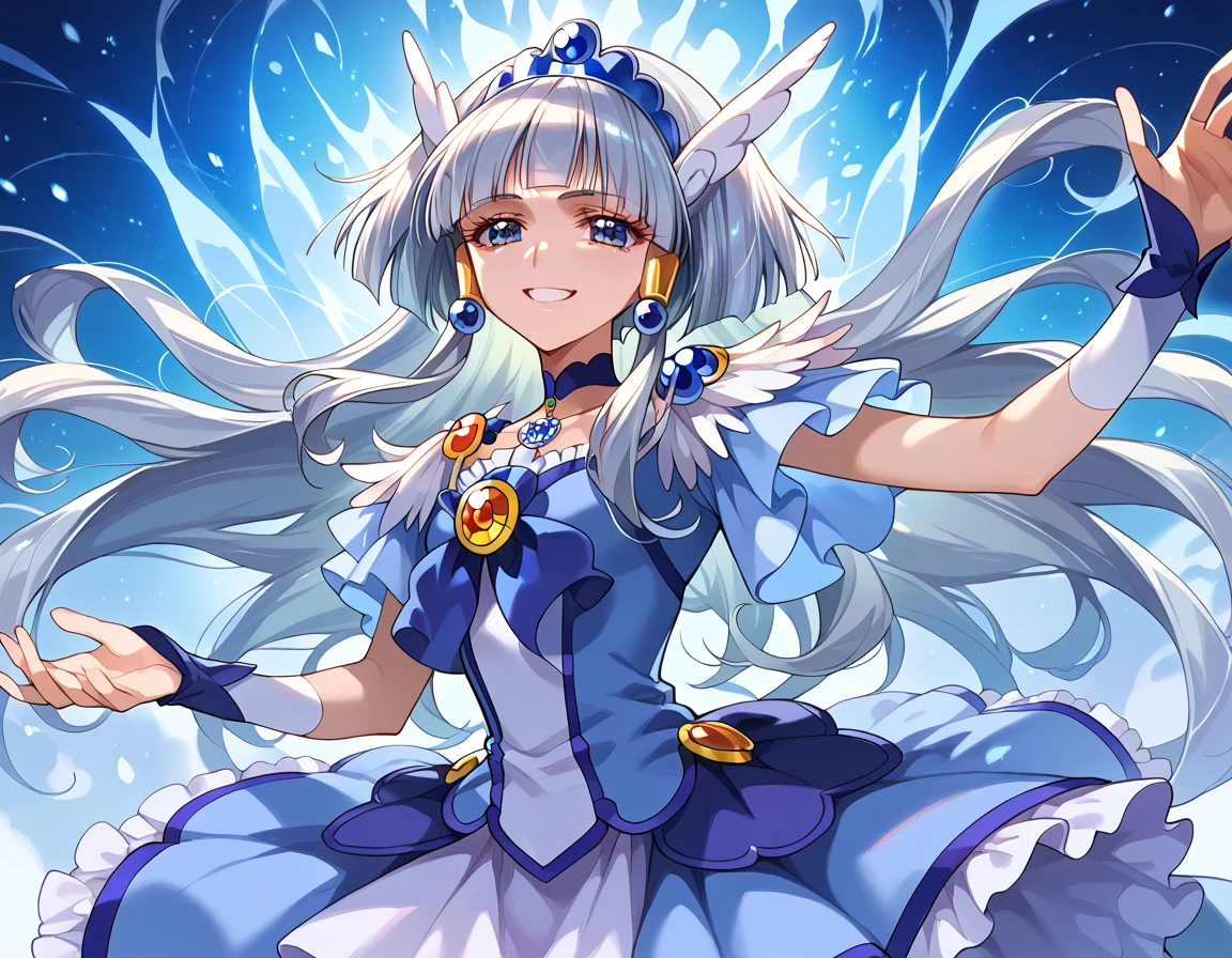  detailed background,  pubic skin,  pose, rating safe,  Half-open eyes, enchanting evil smile  , cure beauty ,,(  very beautiful anime style:1.2),(  Silver Hair),Dark Aura