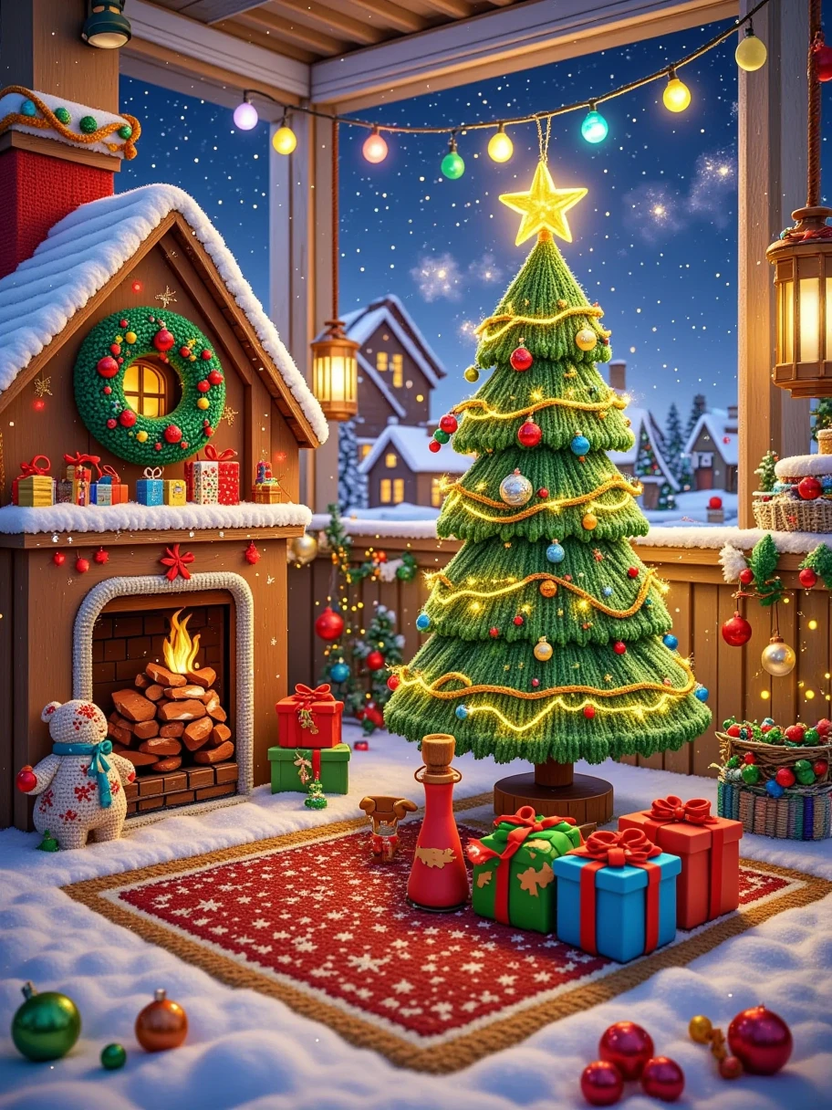 (tmasterpiece:1.2), (Faraway view:1.8), Vibrant colors, Magical atmosphere, Whimsical, (Sky full of stars, The North Star shines), (European style interior house, Christmas decorations, The fireplace is warm, Lanterns hanging on the stairs, Gifts wrapped in colorful paper under the Christmas tree, Pile of gifts on the floor, Wooden floor, Decorated pine tree, Inlaid wooden floor, Mantel, Red and green, Christmas atmosphere, Traditional Christmas atmosphere, Merry Christmas, Gift tag, Christmas wreath, Decorations, Metal ribbon, Christmas tree lights, Confectionery, Gingerbread Man, Lamplight), (The room is filled with a strong Christmas atmosphere. A string of shining colored lights hangs on the wall, Christmas wreath and a small snowman are placed on the windowsill. In the corner of the room stands a beautifully decorated Christmas tree). (On a table, there are beautiful cutlery and red plates. In the center of the table, there is a sumptuous Christmas feast, next to it is a bottle of red wine and two exquisite wine glasses, bringing warmth and comfort to the entire room). (First person perspective, hyper HD, tmasterpiece, accurate, Anatomically correct, textured skin, super detailing, high detail, high quality, Award-winning, Best quality, 8K), Hyperrealistic, Psychedelic, Complicated details, Beautiful texture, Ethereal, Like a dream, Soft glowing light, Charming patterns, Fantasy creatures, Hidden surprises, Dreamlike landscapes, Hyperrealistic color palette, Mystic aura, Hyperrealistic, Enchanting journey, Psychedelic trip, Vivid imagination, Immersive experience, Mysterious creature, Otherworldly charm, Glowing paths, Light up a magical Christmas, Hyperrealistic sky, Whimsical Christmas-themed room, A magical encounter, Fascinating artwork, (Ultra-high saturation, Bright: 1.8)