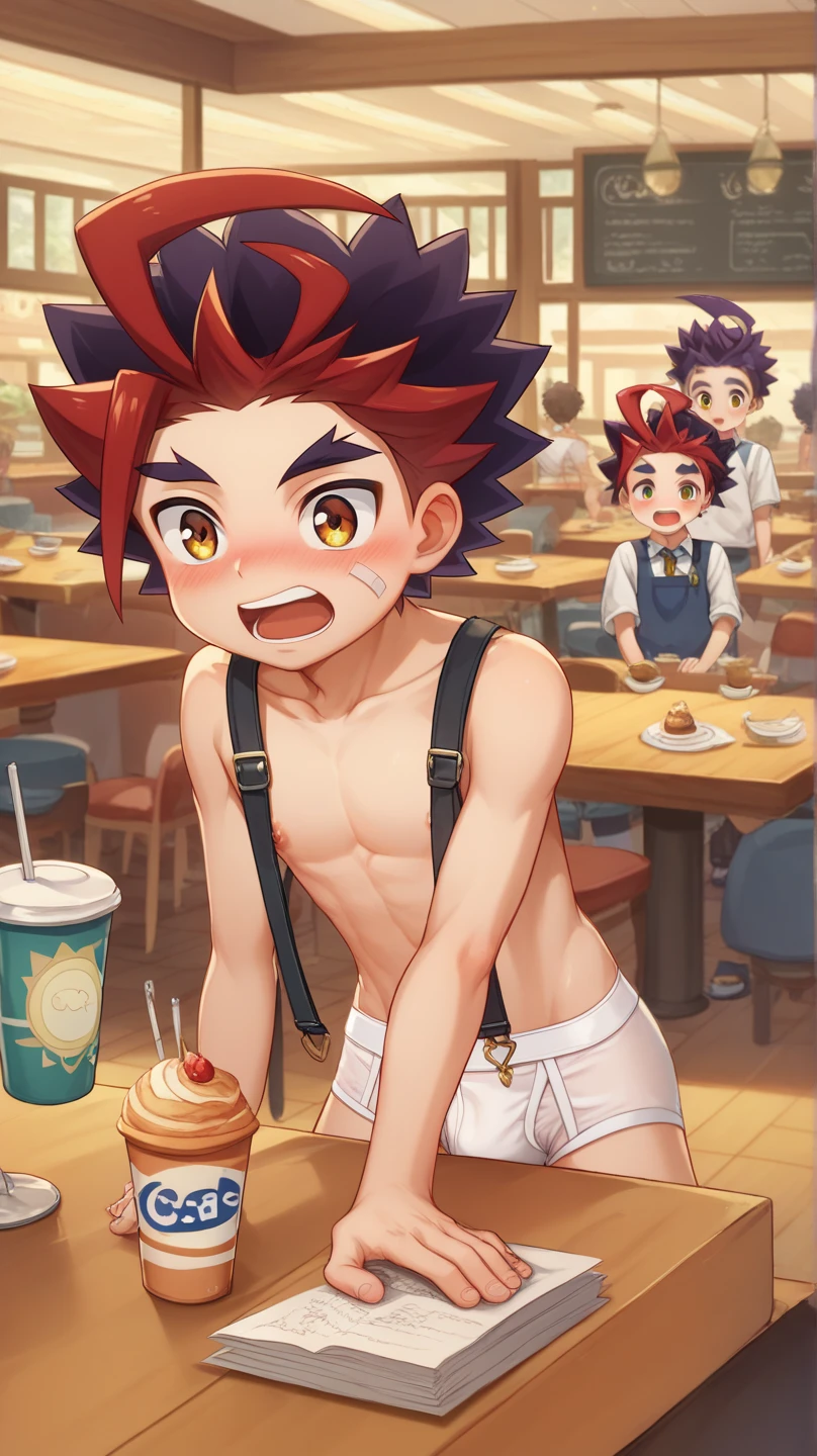   Masterpiece , High Quality , , cute , , , young, , Age Regression, Shota,cute boy , Stationary , , perfect opaque , Perfect texture , Perfect sewing, , boys,gao mikado,blushed, topless, , café, innocent boy, ribbons, , restaurant, , big white briefs with black suspenders, , briefs cafe, ,No pants,, ,, ,innocent boy,boy, ,Horny boy,solo,no pants, , , embarrassed,,,sexy poses,, Solo, Open Mouth, Close-Up, 