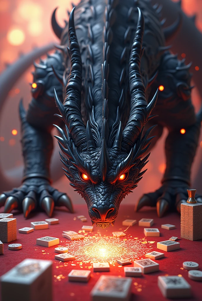 A CYBORG BLACK DRAGON ANGRY AND WANT TO PUNCH MAHJONG BOARD AT THE GROUND