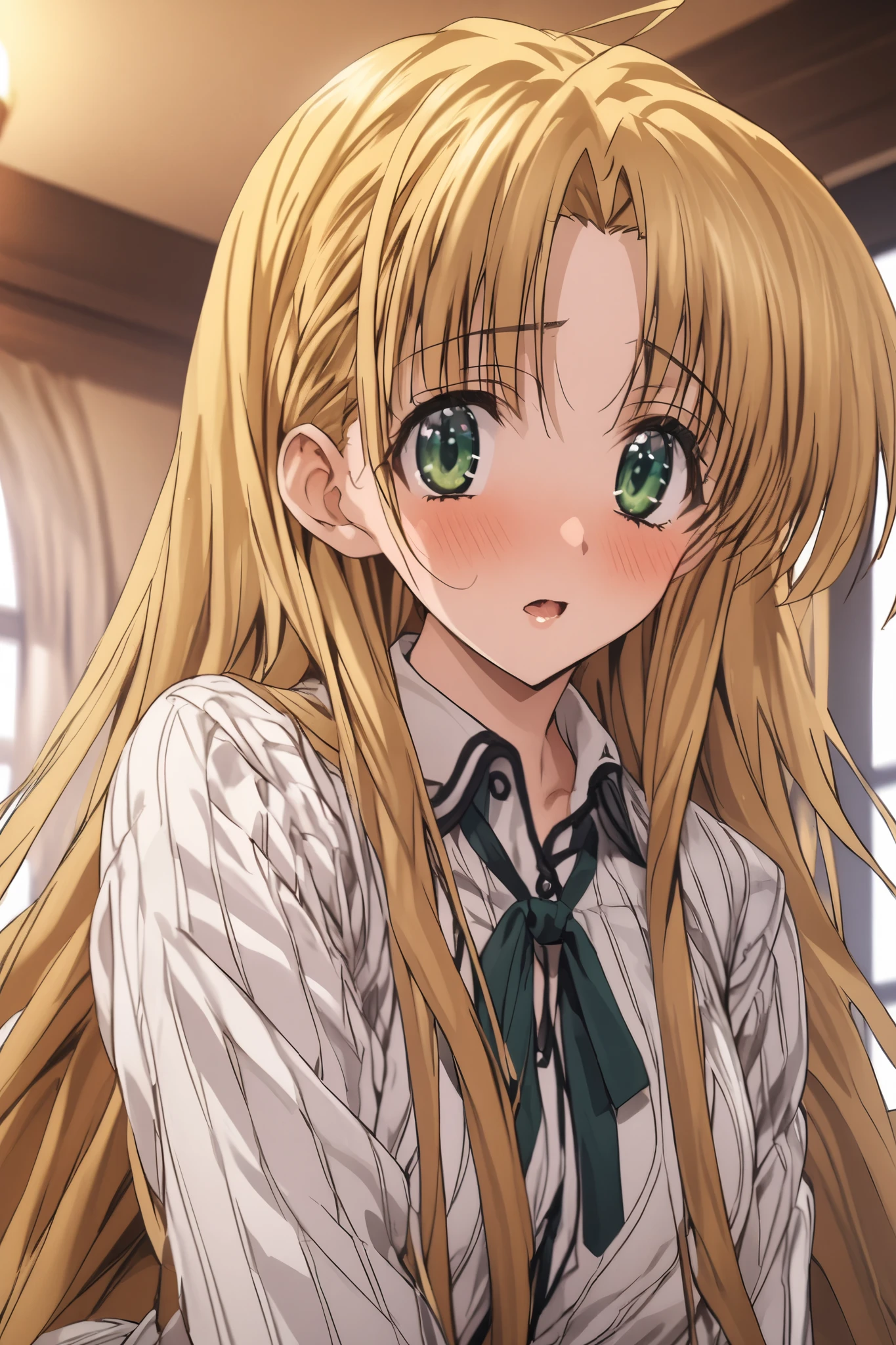 NSFW,masterpiece, top quality , high definition , very detailed,Asia Argento\(High School DXD\), long hair、 blonde hair 、 green eyes、Parted bangs、 、