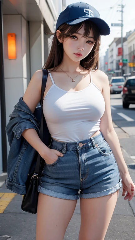 23:35:47
nfsw, masutepiece, Best Quality, High resolution, 1woman, house wife, city street, sunlight, blue sky, Full body, detail face, detail woman, detail hands, detail fingers, detail leg, large breasts, large ass, pink camisole, very short denim hot pants, brown hair, long hair, erect nipples, clothed, sweat, speak heart, aroused face, walking, slutty,