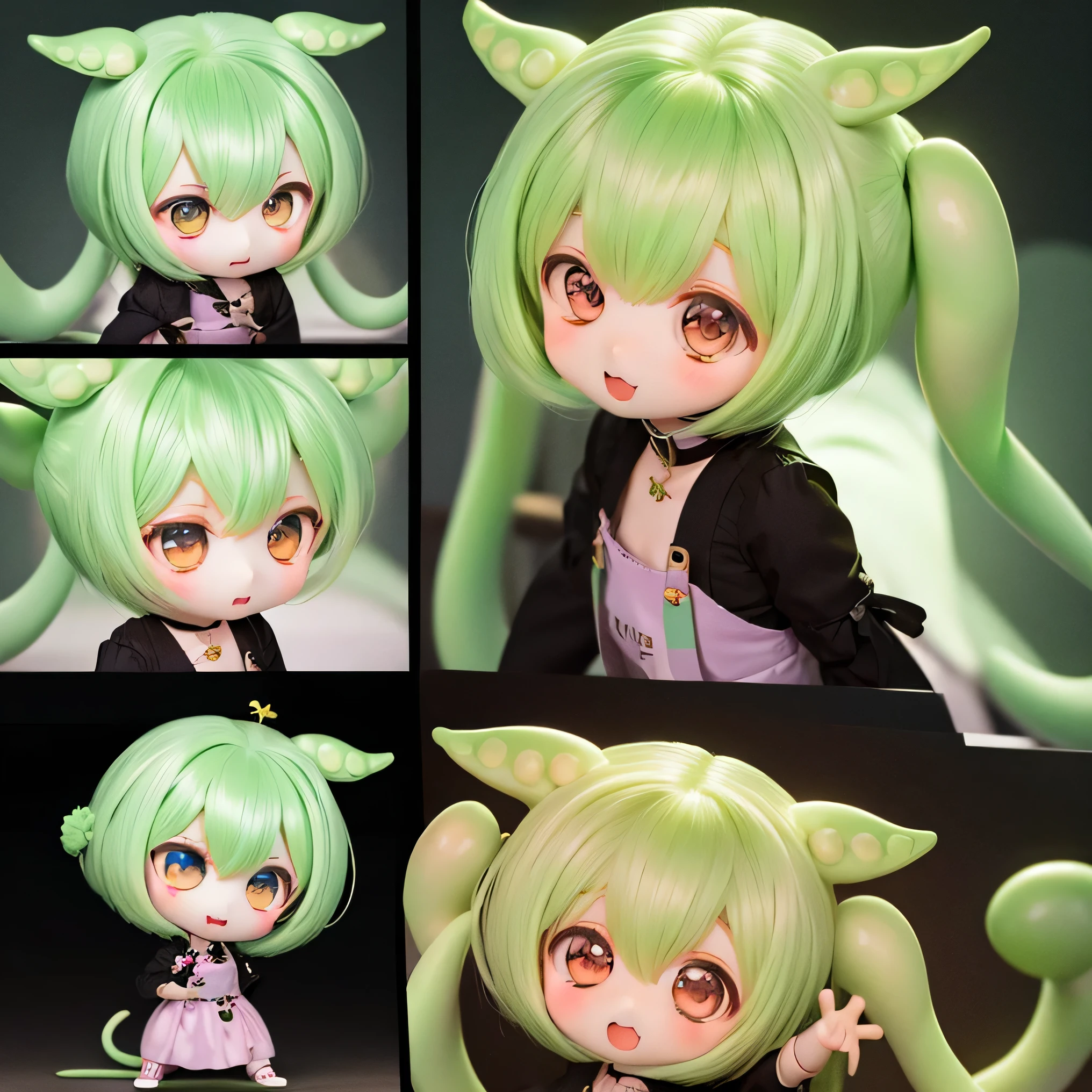         green-haired Zundaman in a cute pose(((((Chibi)))))play、((( Mother and daughter )))