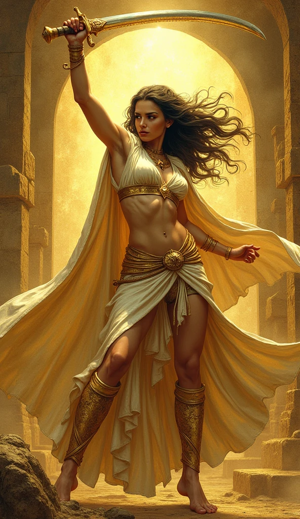 Imagine an AI-generated image that transforms Mila Kunis into a majestic Greek goddess. Envision her draped in ethereal, flowing robes adorned with symbols of ancient mythology. Picture her with divine features, radiating strength and beauty, as she holds artifacts of power associated with the gods. Surround her with an aura of celestial light, and place her within a mythical landscape inspired by ancient Greece. Capture the essence of Mila Kunis as a modern interpretation of a Greek goddess, blending her contemporary charm with the timeless elegance of classical mythology."