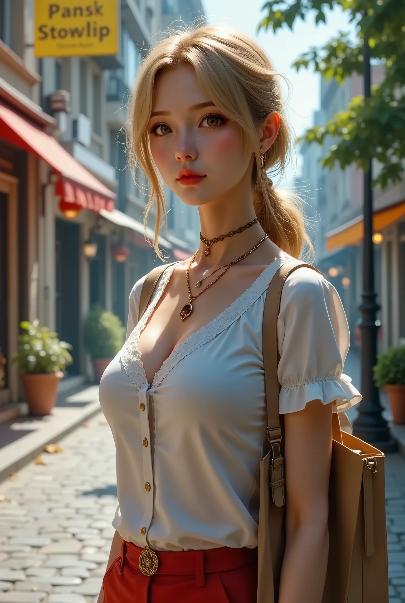 Female courier, Touring,  on the way to delivery , On the city streets,  high detail, 4K, masterpiece.