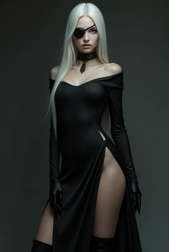 lifelike,Vision,Full body shot from head to toe, Black hat,Black high collar long tight dress with train,White plush coat,Black platform high heels,high resolution, 1 Extremely tall, slender and sexy woman,Hands behind back, alone,Amazing body proportions,Two meters tall,Extremely tall,With extra large,slender willow waist,Large wide crotch,Extremely huge buttocks,Incredibly exaggerated long legs,Super long big thick legs,Amazing long legs, view viewer, (Detailed face), white hair, Super long high ponytail white hair,Extra-long gray hair,Full body shot from head to toe。