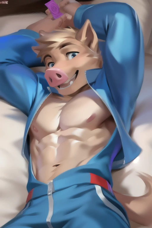 (masterpiece, 4K, ultra detailed), horse furry, red fur, red belly fur, blonde hair, masculine, sunny, bedroom, muscular, blush, shy, naked, cumshot, load of cum, anime, teenage, blue anime eyes, hard penis