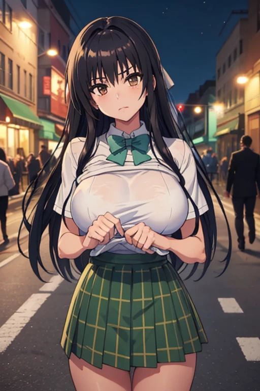 ((best quality)), ((masterpiece)), (detailed), 1girl, sexy
gigantic breasts, Tohsaka Rin(Fate/ stay night), black hair, two side up hair, blue eyes, completely nude, no clothes, embarrassed angry, open mouth, in city street, night, streetlights, back view