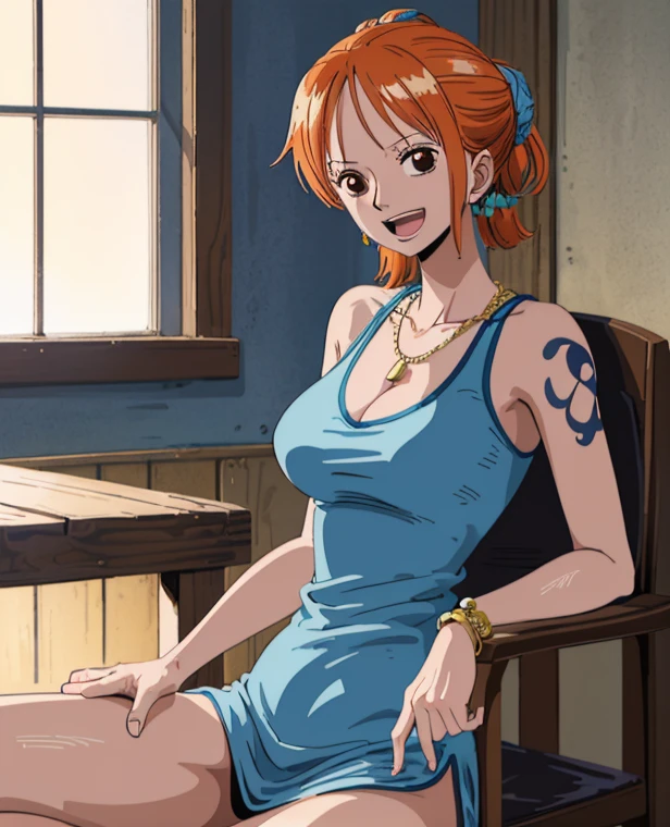  ( top quality , 4K, 8k,  high definition , masterpiece:1.2),  super detailed , ( realistic , photo realistic , photo- realistic :1.37) , Official Art , drawn in anime style , Nami in One Piece,Beautiful pale orange hair,Chignon, braids, Dominant Smile ,smile,Left shoulder tattoo, necklace, Big Breasts ,sportswear,(run),sweat,Ground,Trees,Asahi,Beautiful Clouds,アートスタイルはCharmingなアニメスタイルに似ている.  rendering. For enhanced visual effect, Add HDR, 超 high definition ,  Studio Lighting , Fine painting,  sharp concentration, 物理ベース rendering,  detailed description ,  Professional ,  bright colors , ボケはなく安定拡散 Professional ンプトを、Please enter as is, Generate realistic anime style for Nami in One Piece ,((( top quality ))), (( super detailed )),((masterpiece:1.5)),  detailed pictures, ( top quality : 1.4), ( One Girl ) , beautiful skin, Charming, 超 high definition ,  high image quality, (Sexually excited:1.5), Cinematic Lighting:1.7, Sunshine Spot:1.3,shadow spot 1 .2,Perfect means, Perfect Limbs ,Perfect means