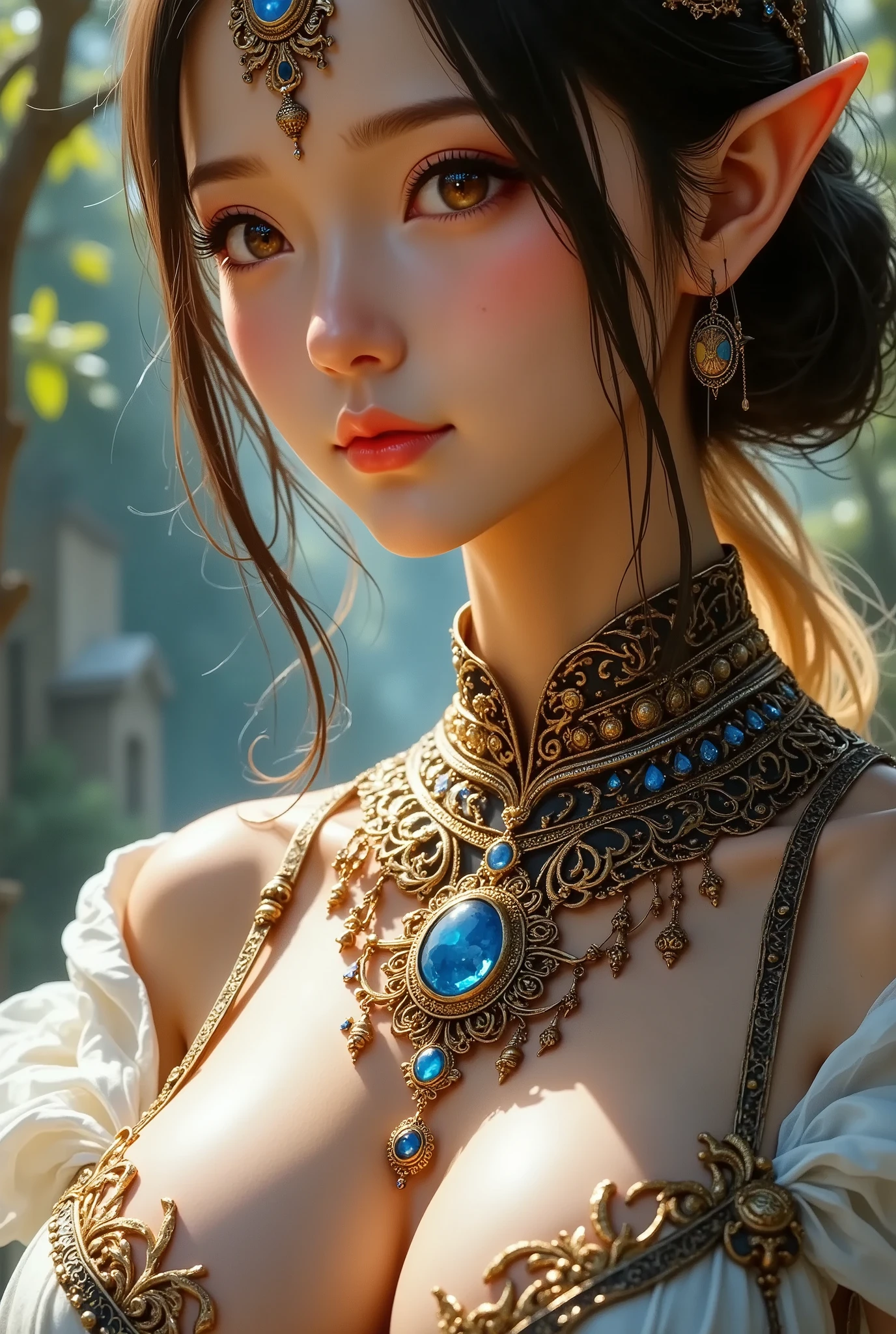  girl,  Long Blade, Tibetan Girl , close-up, Slightly elevated head, smile, Bust photo,  upper body, Yang's Transcendence in Appearance ,  gorgeous Tibetan costume ,  Heavy and Hard to Handle Tibetan Necklaces, Cumbersome Tibetan headdress,  Fluff on Clothes , Full of white animals,  real person CG , Sweet Style, Movie Style, HD 4k