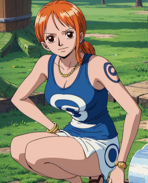  ( top quality , 4K, 8k,  high definition , masterpiece:1.2),  super detailed , ( realistic , photo realistic , photo- realistic :1.37) , Official Art , drawn in anime style , Nami in One Piece,Beautiful pale orange hair,Long Hair 1.4,Chignon, braids, Dominant Smile ,smile,Left shoulder tattoo, necklace, Big Breasts ,sportswear,(run),sweat,Ground,Trees,Asahi,Beautiful Clouds, youth,Olympic,アートスタイルはCharmingなアニメスタイルに似ている.  rendering. For enhanced visual effect, Add HDR, 超 high definition ,  Studio Lighting , Fine painting,  sharp concentration, 物理ベース rendering,  detailed description ,  Professional ,  bright colors , ボケはなく安定拡散 Professional ンプトを、Please enter as is, Generate realistic anime style for Nami in One Piece ,((( top quality ))), (( super detailed )),((masterpiece:1.5)),  detailed pictures, ( top quality : 1.4), ( One Girl ) , beautiful skin, Charming, 超 high definition ,  high image quality, cinematic lighting:1.7, Sunshine Spot:1.3,shadow spot 1 .2,Perfect means, Perfect Limbs ,Perfect means