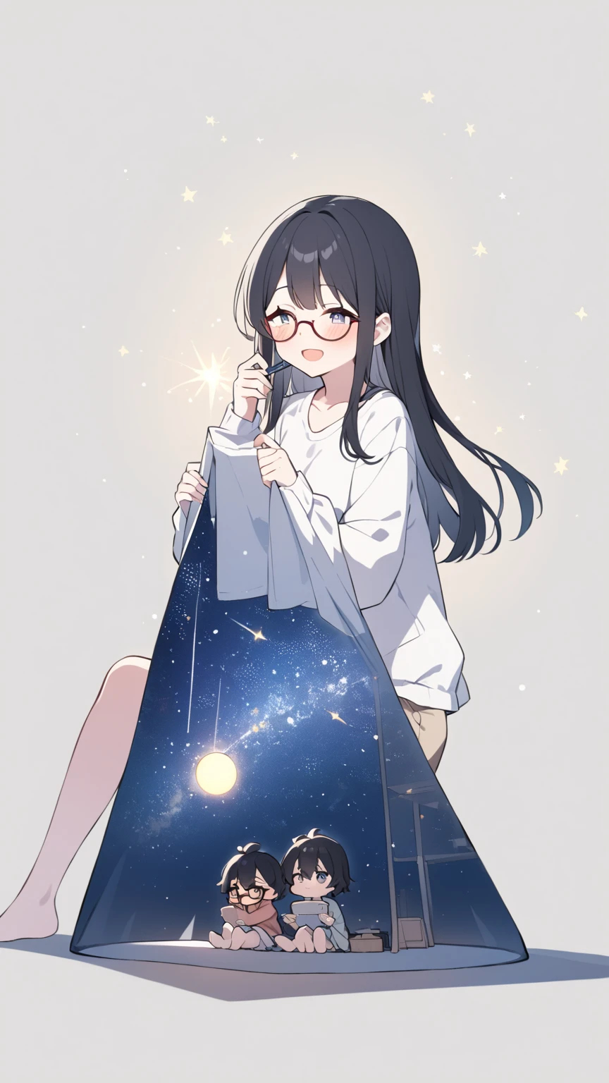 Black hair, glasses, stargazing
