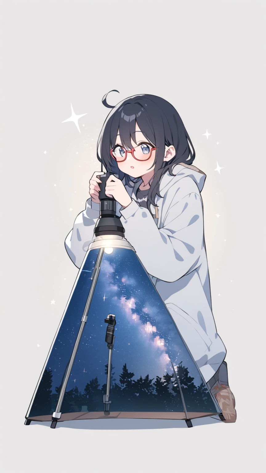 Black hair, glasses, stargazing
