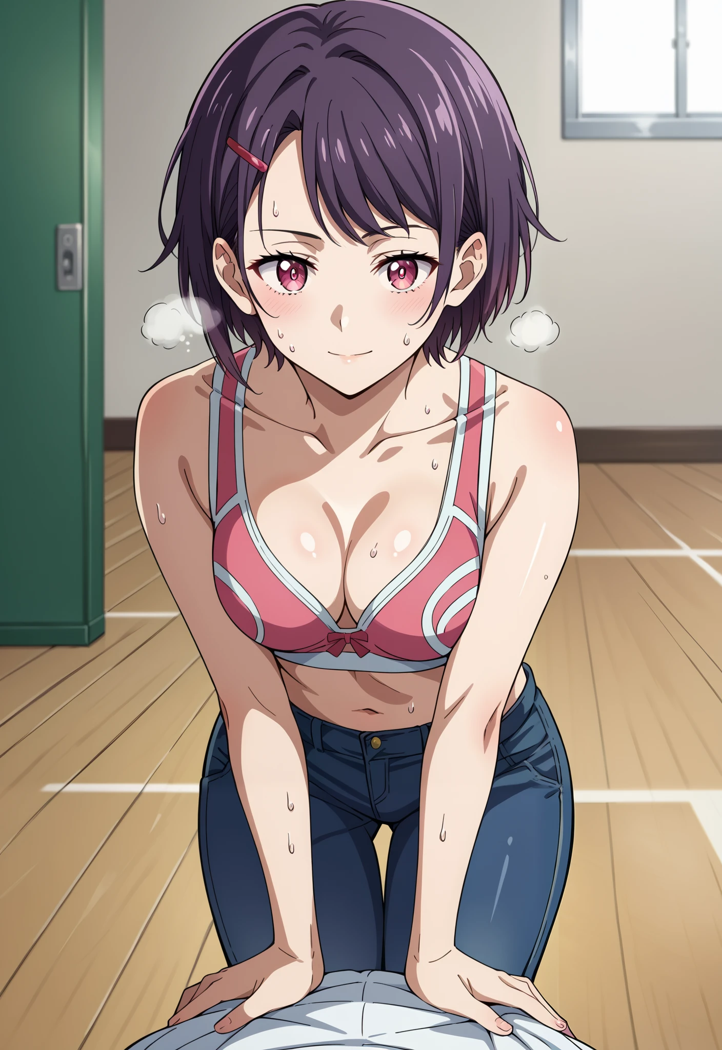 8K,master piece,anime,Perfect Anatomy,Suguha Kirigaya,1female,crossed eyes,(rolling eyes),(crying),(orgasm:1.3),school swimsuit,((groin)),short hair,leanbody,(thin body:1.5)