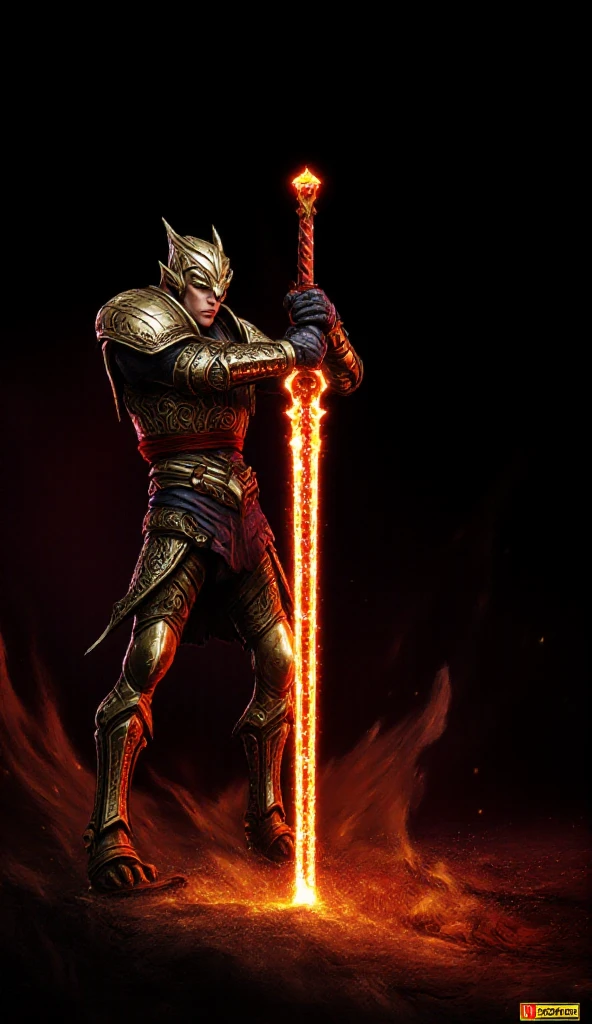 (best quality, 128k,highres,masterpiece:1.2),ultra-detailed,(realistic,photorealistic,photo-realistic:1.37), A fierce warrior wielding a glowing, incandescent sword. She stands tall and powerful, her armor reflecting the fiery light of the blade. Her expression is determined and fierce, ready for battle. The sword’s glow illuminates the surrounding dark, creating an intense contrast. Her posture exudes strength, and the atmosphere is charged with energy.