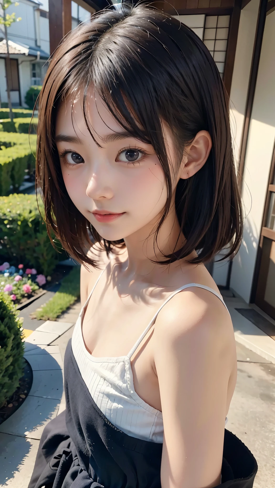 （Chestnut Hair、 short cut hair）、Deep, bright eyes 、（ pink dress）、 white skin so you can fall out 、 an impeccable young lady no matter where you look at it、・・・２２Year-old female college student、