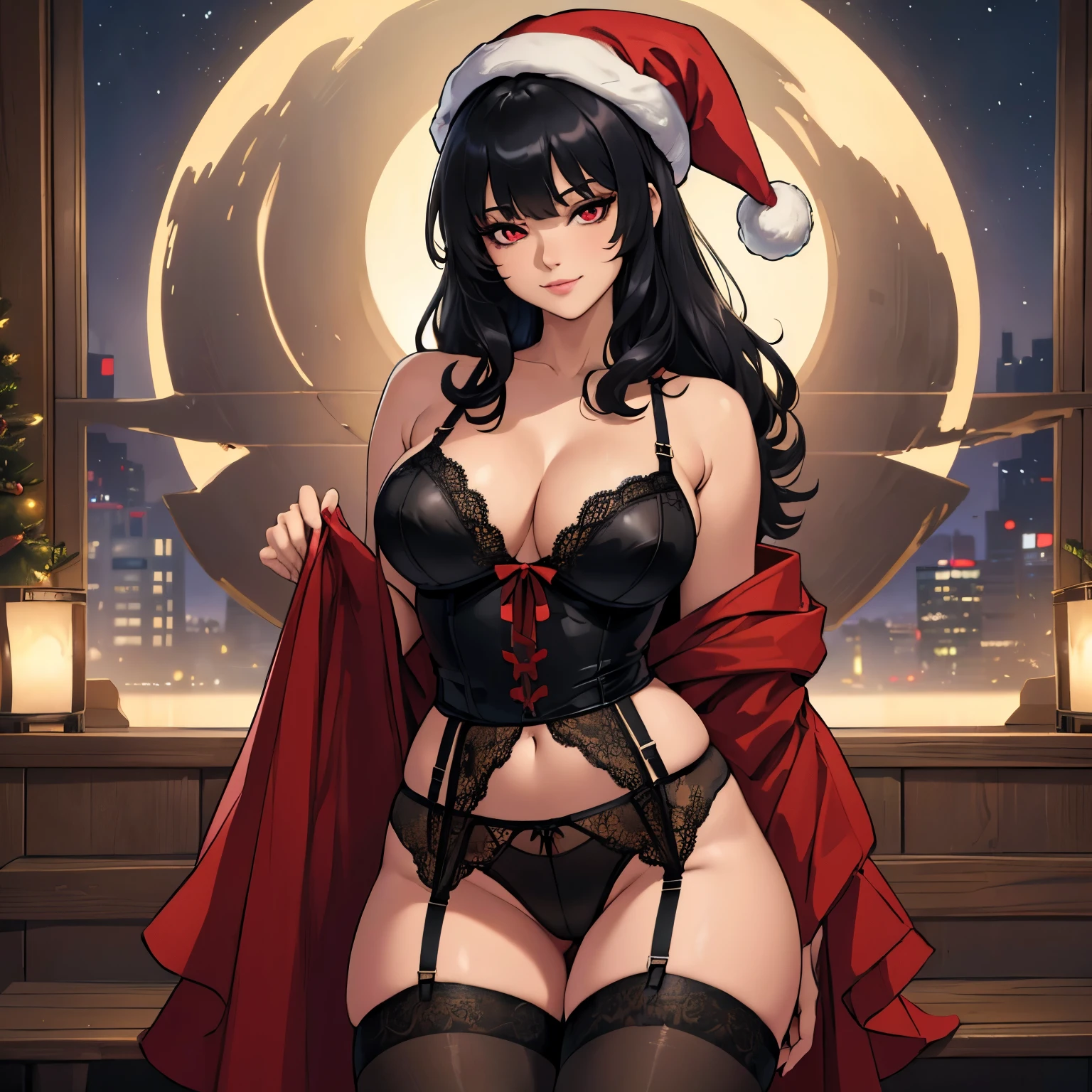 
gothic reindeer girl,(((1girl))),((extremely cute and beautiful black haired anime gothic reindeer girl)),

(((anthro furry:1.2), Playboy_Reindeer, reindeer_antlers,(huge antlers:1.5,dear antlers:1.5,blooming antlers:1.5))),(large breasts:1.4),saggy breasts,((((black bob hair:1.35,very short hair,ear breathing)))),(((red_eyes:1.3))),intricate eyes,beautiful detailed eyes,symmetrical eyes,big eyes:1.5,(((lustrous skin:1.5,bright skin: 1.5,skin tanned,shiny skin,very shiny skin,shiny body,plastic glitter skin,exaggerated shiny skin,illuminated skin))),(spider lower abdomen,narrow waist,wide hip,athletic body,inflated legs,thick thighs,detailed body,(detailed face)),

cute,slutty,seductive,erotic,(((nsfw))),

zettai ryouiki,revealing clothing,show skin,(((Sexy goth fur coat, goth fur coat outfit, wearing a goth fur coat:1.3,dark red winter coat))),((red goth mini-skirt,red goth mini skirt with furry edge,visible thong straps, navel)),((underpants strap)),(red gothic clothes,semi-naked,with little goth clothing),((((Black Eyeshadow,Thick Black Eyeliner,Long Dramatic Eyelashes,Black Lips))),(crows flying in the background:1.3),(((intricate outfit,intricate clothes,embroidered outfit,ornate outfit))),

(dynamic pose:1.0),embarrassed,(centered,scale to fit dimensions,Rule of thirds),

(((winter town decked out in festive decorations))),(((majestic Christmas tree))),(((sparkling lights over the village))),(((star-topped tree))),(((festive village square))),(((snow))),(((snow-covered scene))),(((winter wonderland))),(((snowflakes))),(((cottages and houses))),(((scenery))),

(Glossy winter ornaments),highres,sharp focus,(ultra detailed,extremely detailed),(photorealistic artwork:1.37),(extremely detailed CG unity 8k wallpaper),(((vibrant colors,vibrant theme))),(intricate),(masterpiece),(best quality),
