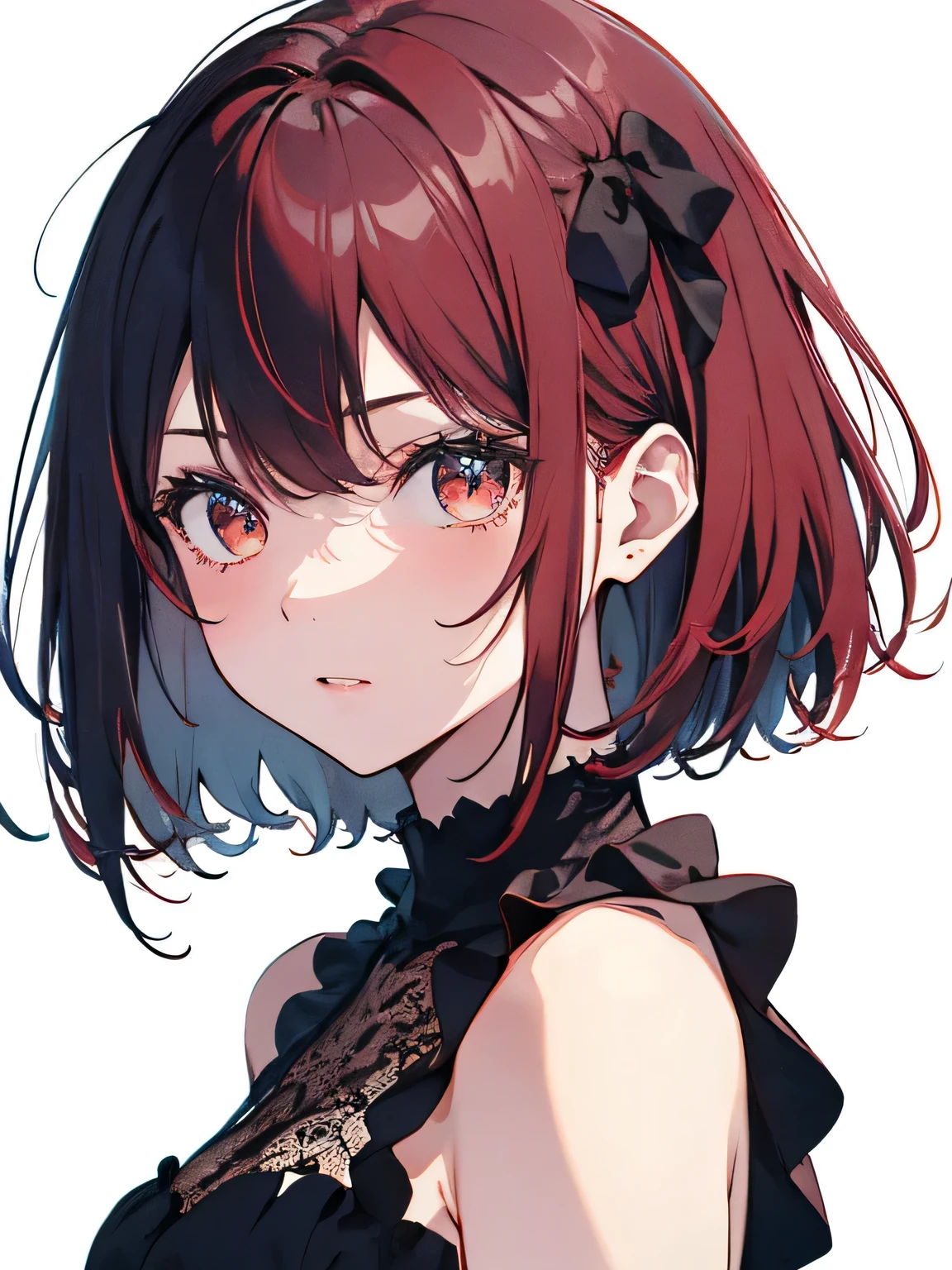 Anime girl with red hair and black dress looking at camera - SeaArt AI