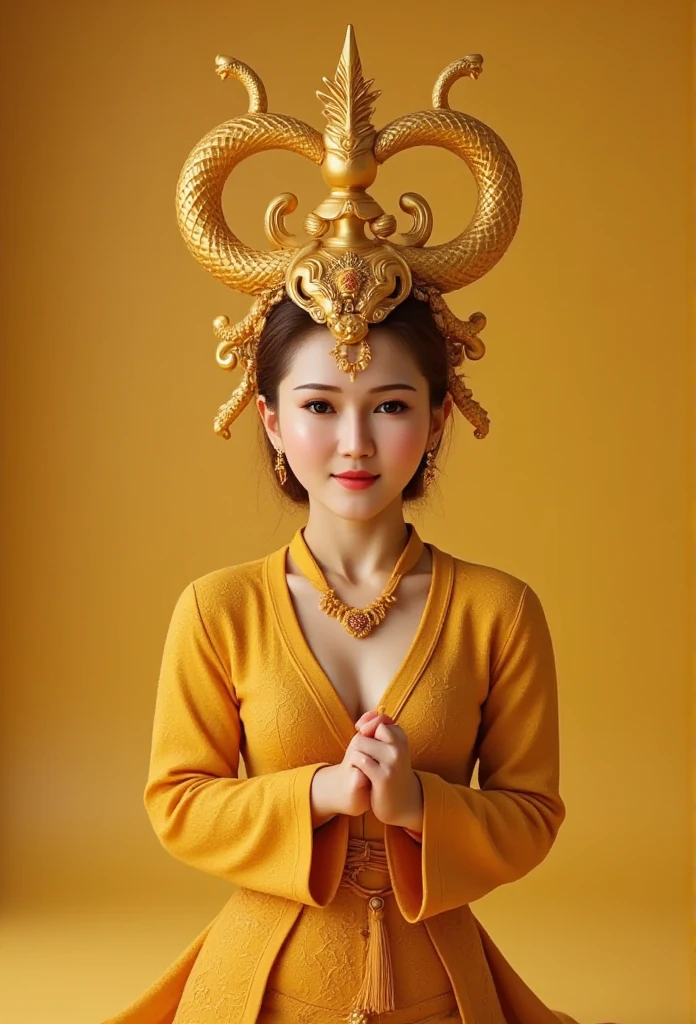 Tet Vietnamese, Lisamy, Lisamy bow your head and thank you, golden background a snake Heads on the head