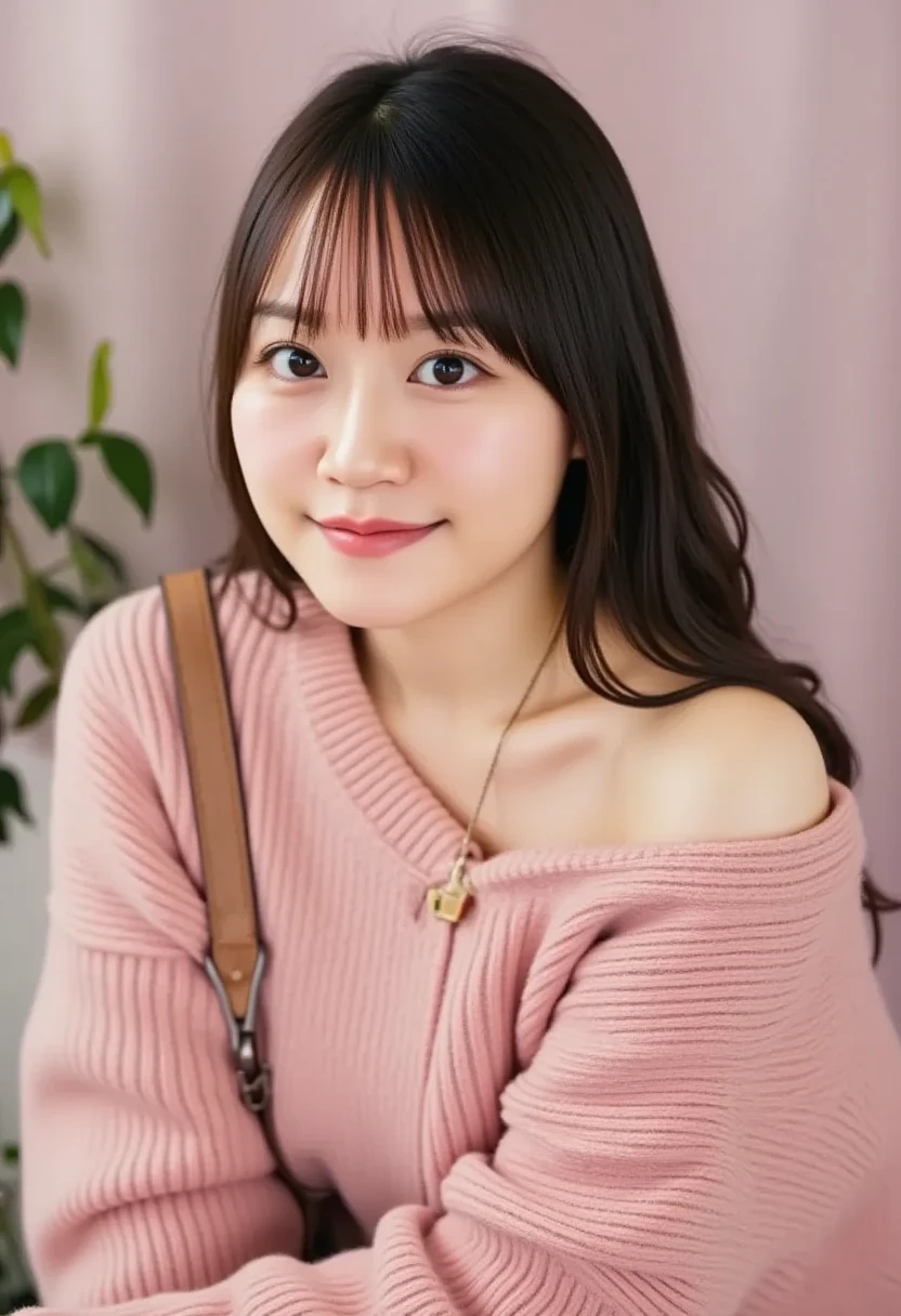                  Realistic body type                ,                            cute face、    Sparkling Hair、 slender    ,       Big Breasts ,smooth jawline , Glossy face,                             Small face                、                               brown eyes                            、                          brown eyes                           、                     for her pretty eyes         、  has pink lipstick in it 、                         Small face               、                           1 girl,           high image quality  ,  long hair,  bangs,        review,     Namida bag                              、  soft hair 、    Brown Hair                           、double、Droopy eyes、      、                        eyelash                        、    A goddess-like face、                   facial beauty  、         Teal Eyelids、                 Brown Skin            、                    realistic face、    、  real skin、                  、   model body type between                        、24 years old、167 cm                      、   comments、     Professional makeup、warm winter clothes   、    Pink Pants   、     pink winter clothes、         handbag        、8K images、     smile、  whole body    、   At night、    Home、room、