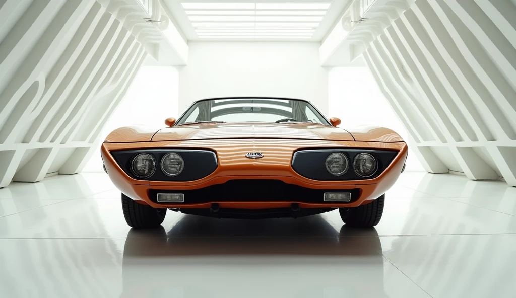 A captivating and futuristic image of the 1970 Plymouth road runner taking center stage in a luxurious white showroom. The car's vibrant brown Mettalic paint highlights its sleek and aerodynamic design, with bold accents showcasing the cutting-edge innovation and technology of its time. The front view reveals streamlined contours and advanced features that entice potential buyers with the promise of experiencing the future of automotive design and performance. The large-sized "roadrunner" on the front plate adds a touch of exclusivity and excitement. The overall atmosphere of the scene promises an unparalleled driving adventure, redefining the automotive experience for the future.