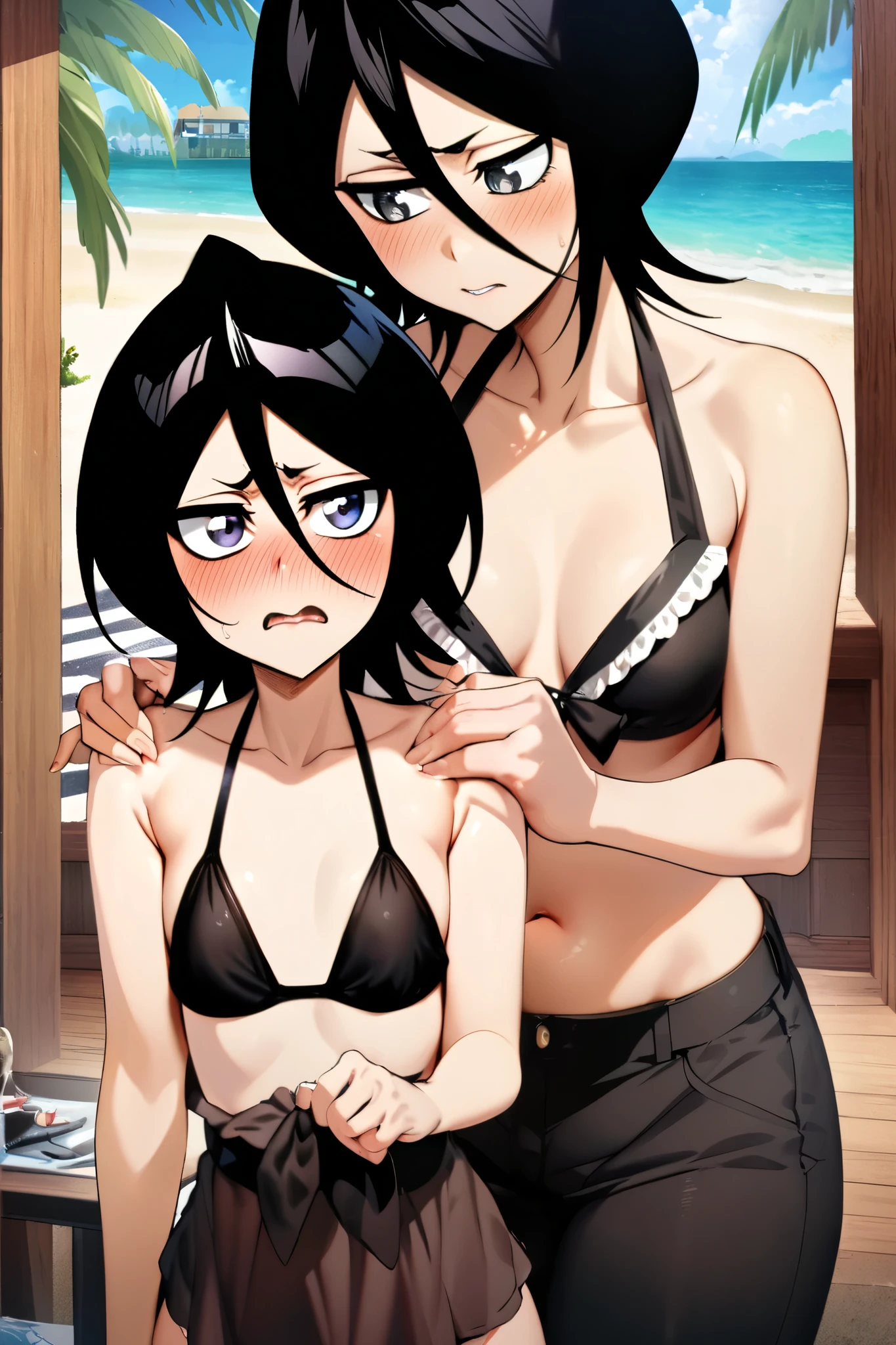 (score_9,score_8_superior,score_7_superior,)Highest quality,Beach,2people(Super busty young girl,Black Hair,Eyes,slingshot bikini,Hair brushing,Gentle handjob and blowjob)Completely naked,View Viewer,barefoot,sole,2 feet,(Shota Penis,Climax endurance stop),