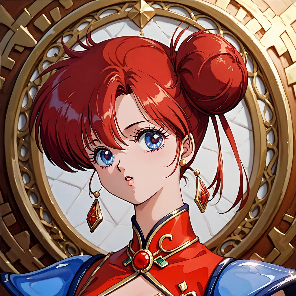 (( top quality )), ((masterpiece)), ( Details), （ perfect face）、The red-haired Yoko Asagiri, who is holding a great Chinese little daughter, is wearing a gorgeous and sexy Chinese red Chinese dress with gold embroidery and edging