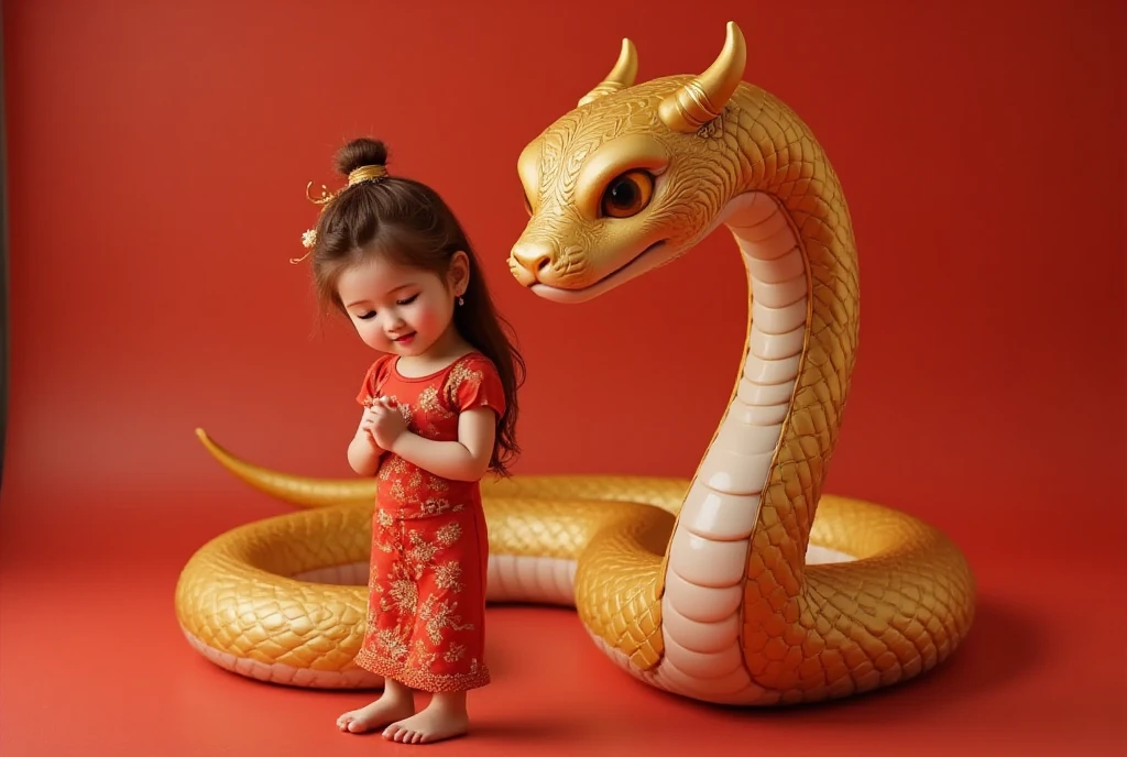 Tet Vietnamese, Lisamy, Lisamy bow your head and thank you, red background have a golden snake the head of the lion