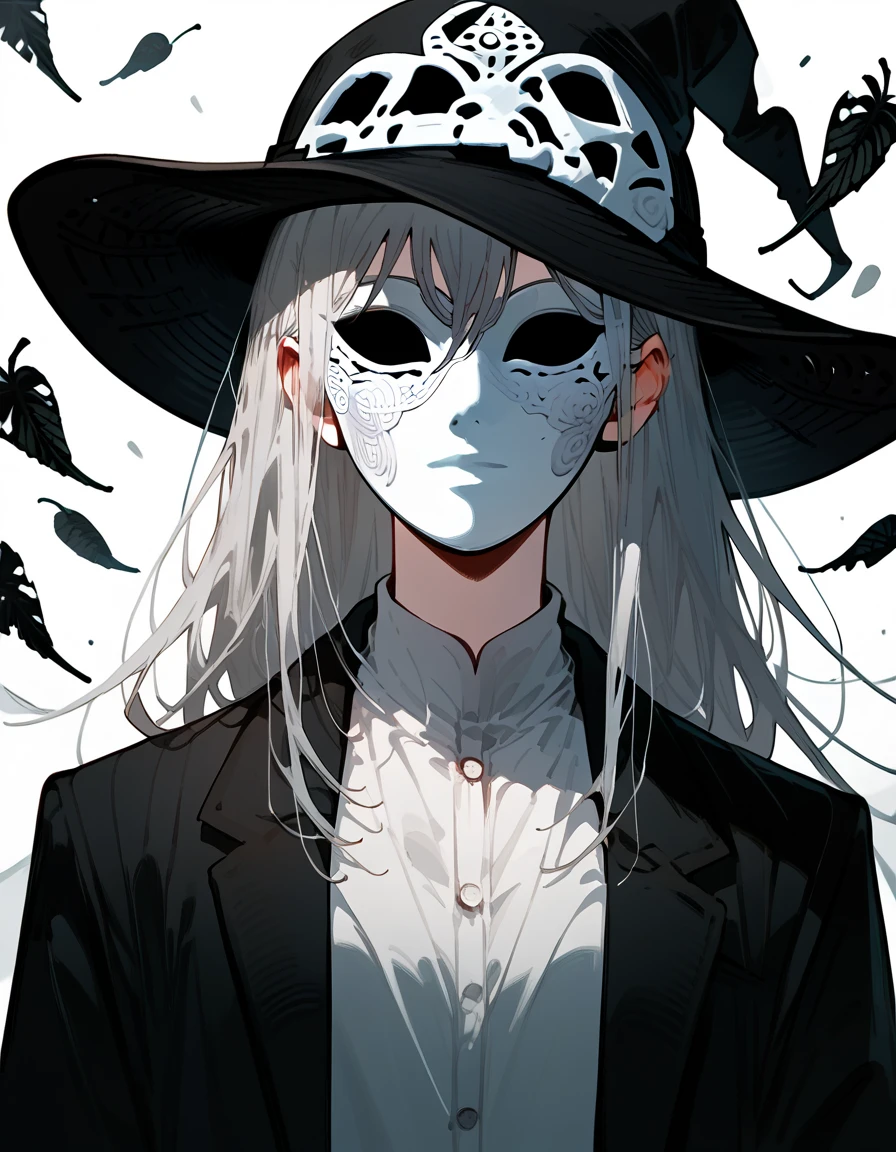 doctor,Gray hair, white mask,scary,Gray hair,Put on a hat, psychopaths,Long hair, chainsaw art ,Black Leaf Hat,girl