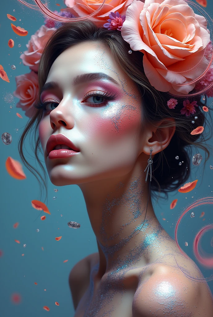 3d colorful Marcia with flowers and black background