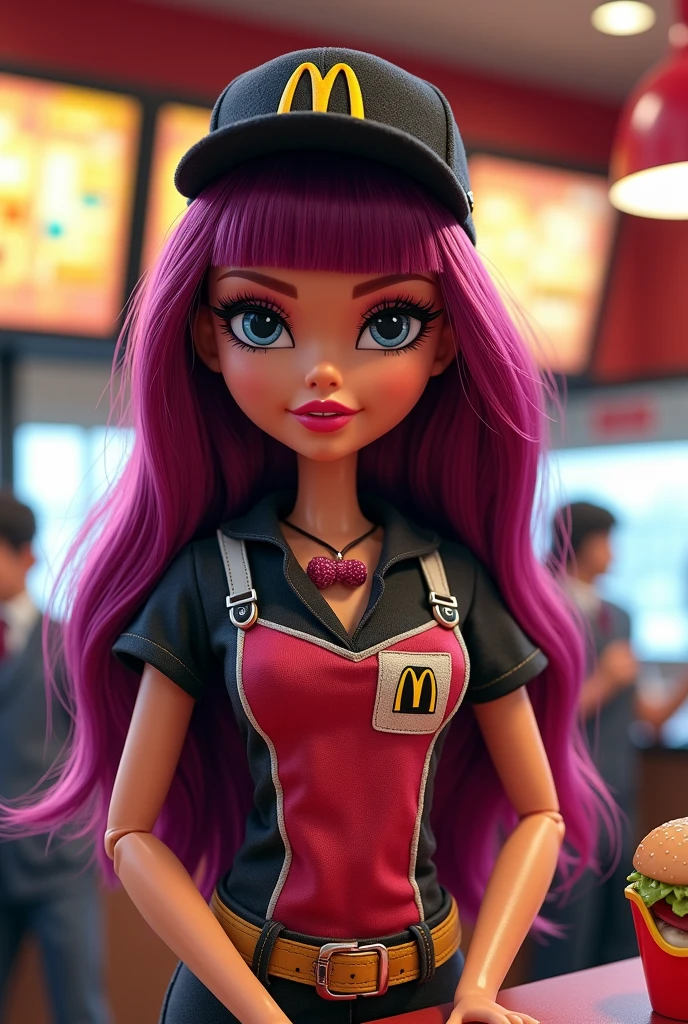 eve, orange hair, green eyes, pink bodysuit, cape, gloves, looking at viewer, smiling, happy, teeth, medium shot, sitting behind a table, hand on chin, inside a fast food restaurant, hamburger, soft lighting, high quality, masterpiece, <lora:AtomE-10IV:.7>