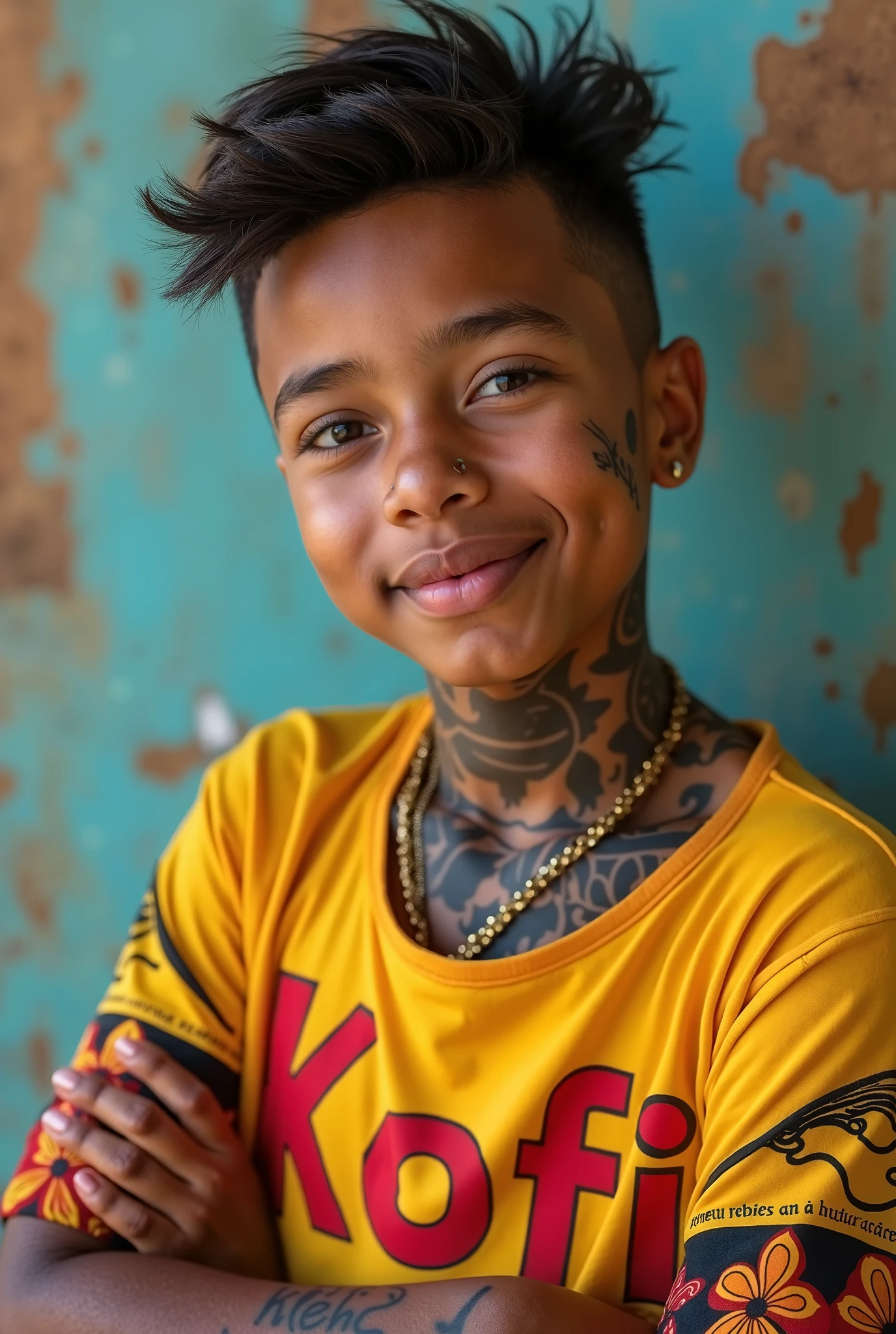 Boy with tattoo covered arm