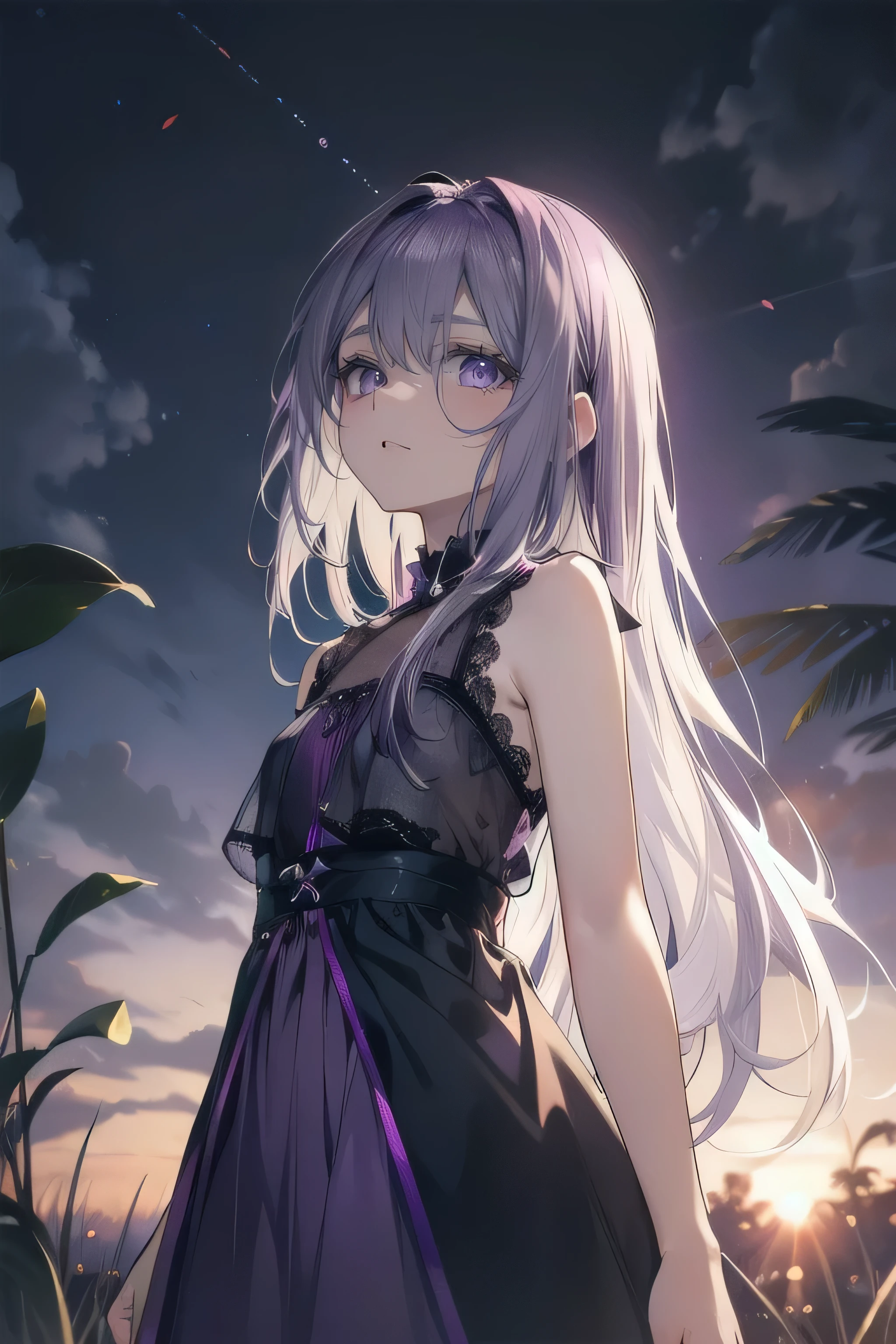 yuukikonno, Yuki Konno, hair band, long hair, pointed ears, purple hair, (small breasts:1.2), open your mouth,close both eyes,tears run down her face,cry a lot、While crying a lot, Light of the sun,correct,
break black Thighhighs, removed sleeve, Thighhighs, dress, purple dress, armor, purple armor,
break looking at viewer, Upper body, full body,
break outdoors, forest, nature,
break (masterpiece:1.2), highest quality, High resolution, unity 8k wallpaper, (figure:0.8), highly detailed face, perfect lighting, Very detailed CG, (perfect hands, perfect anatomy),