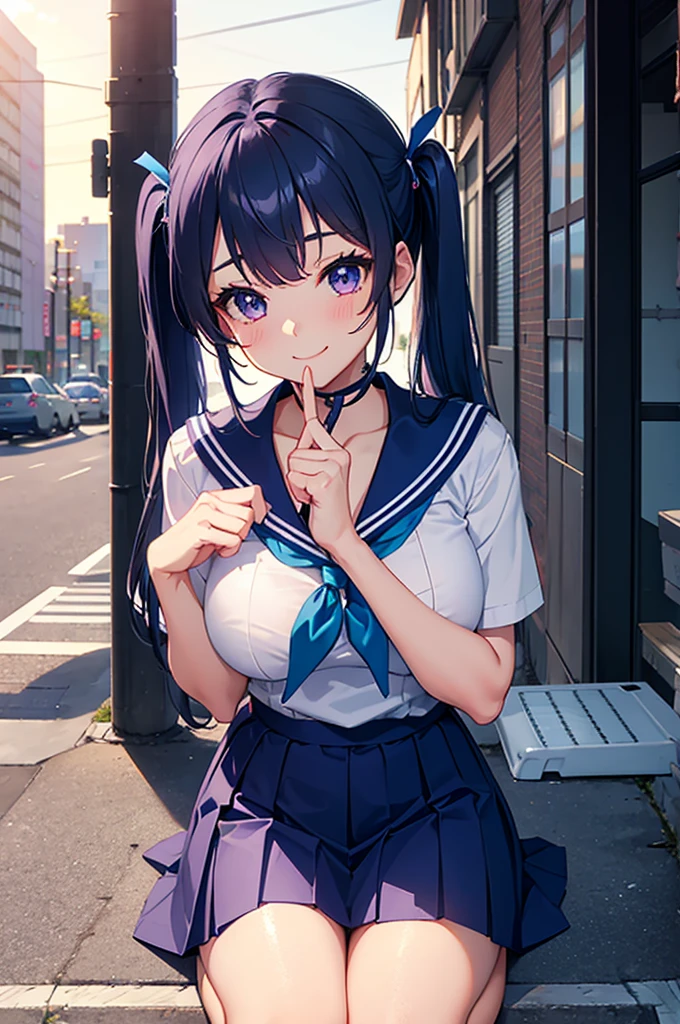 (Explicit content) [(masterpiece: 1.1, best quality: 1.1), Shy schoolgirl showing off in dress, emphasize, , pure, Slightly 0.8 blue hair, wet,