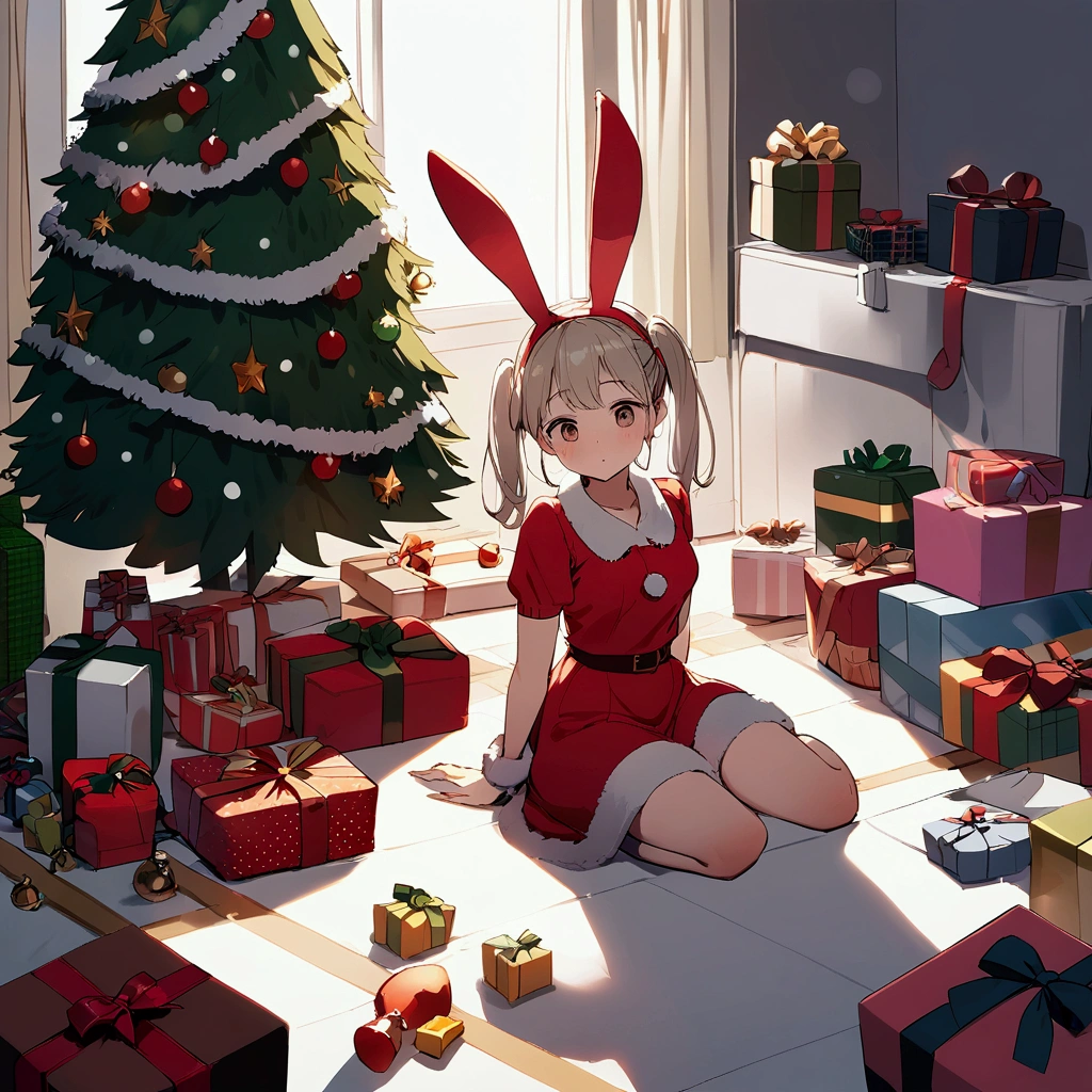 (high quality), (aboxofkawaii), 1girl, solo, long hair, blushsitting, christmas, room, (in box), (depth of field), <lora:abok_l0ra:1>
