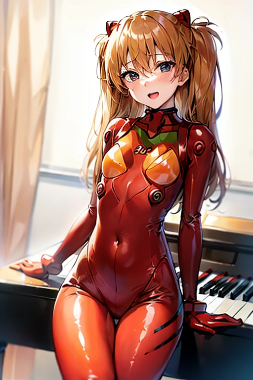 (( top quality )), ((masterpiece)), (be familiar with),  perfect face, indoor, bedroom,  is watching viewers,
One woman,  Soryu Asuka Langley,
 open mouth,  ecstatic expression beside the piano, blush, smile,
 small tits,  flat chested, Young girl, Lori,  s,  girl,
 long hair,  Twin Tails ,
Leg spread,