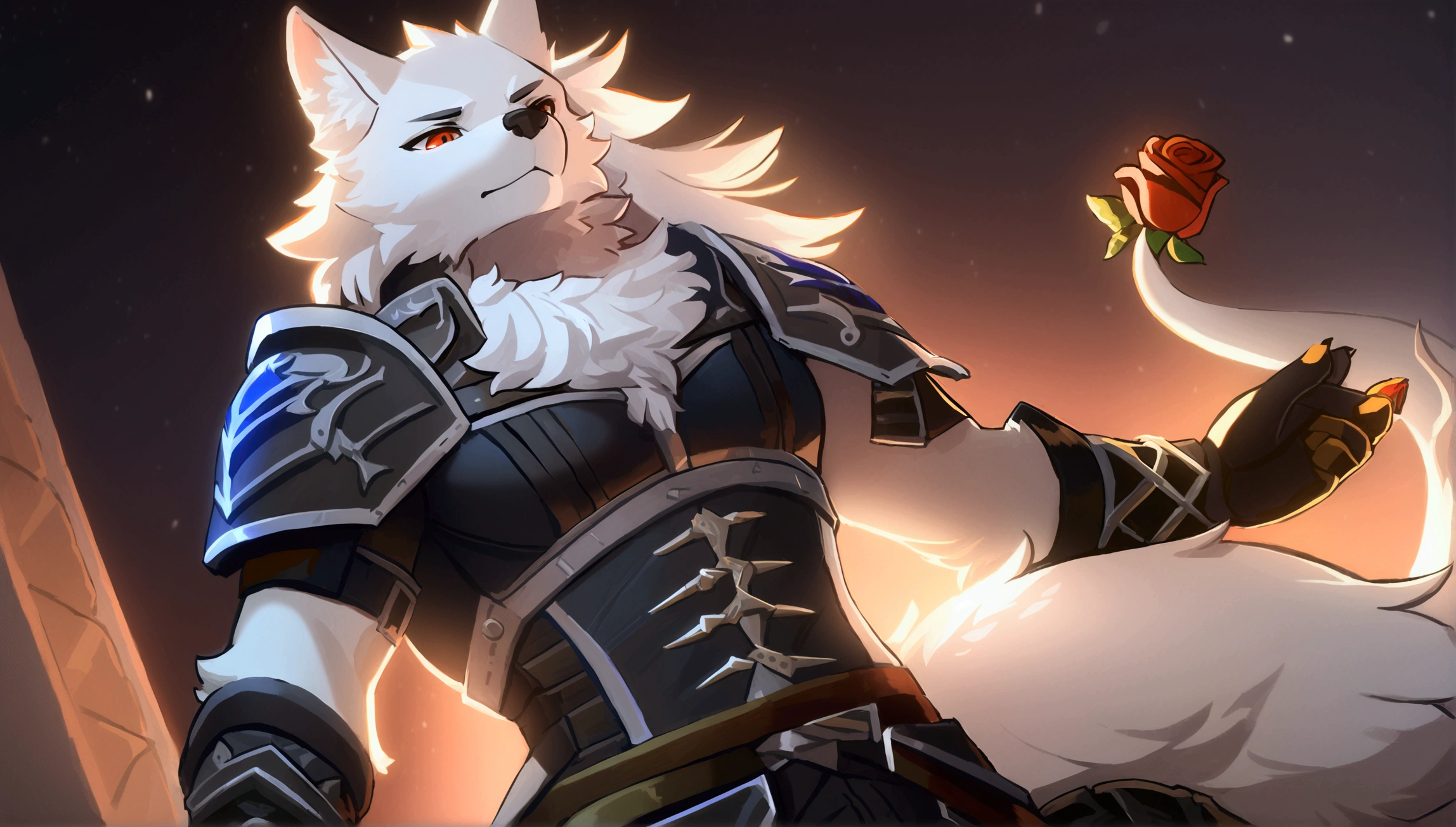 White werewolf in delicate silver-white armor