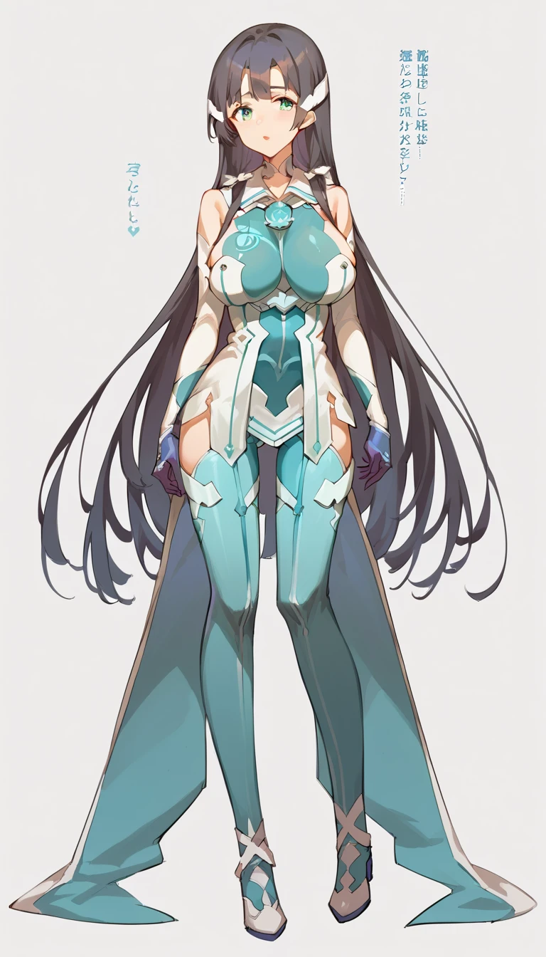 score_9, score_8_ up, score_7_ up, zPDXL, translation:,  One girl , Alone,full body,MimoriTougouHeroSuit, long hair, headpiece, detached collar, bodysuit, bare shoulders, detached sleeves, gloves, standing,  buttocks visible from thighs, front,  spread her legs, 