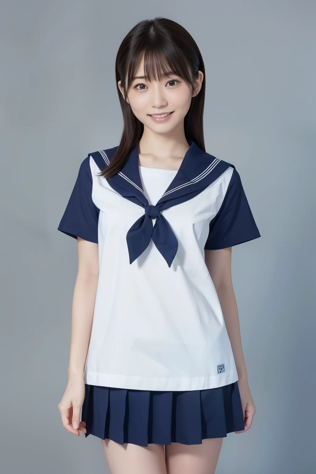 (​masterpiece, top quality , Ultra A High Resolution), Japanese woman holding breasts, A very beautiful 18-year-old girl, Innocent Girl、( Perfect Limbs 、Perfect human body),((Beaver)). cute japanese high school sailor suit、  short sleeve sailor suit  、  bulging corners of the eye 、pure white、 Beautiful skin、Watery eyes、Sparkling brown hair、Omen of Love 、Colossal 、 Staring at Older Housewives 、Plain background