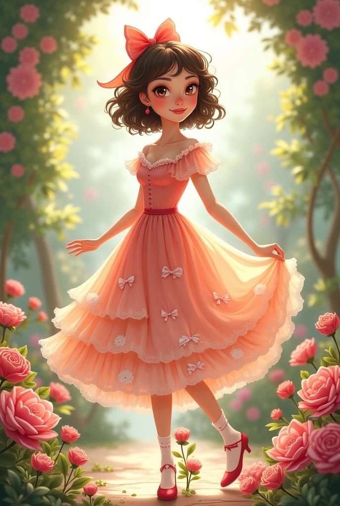 hopscotch in a fancy dress outfit for a female child Sketch art