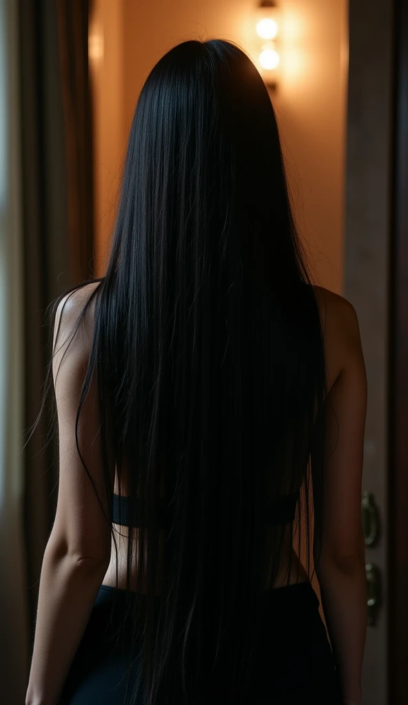 A cute hot Wednesday Addams, 18 years old, back pose, nsfw