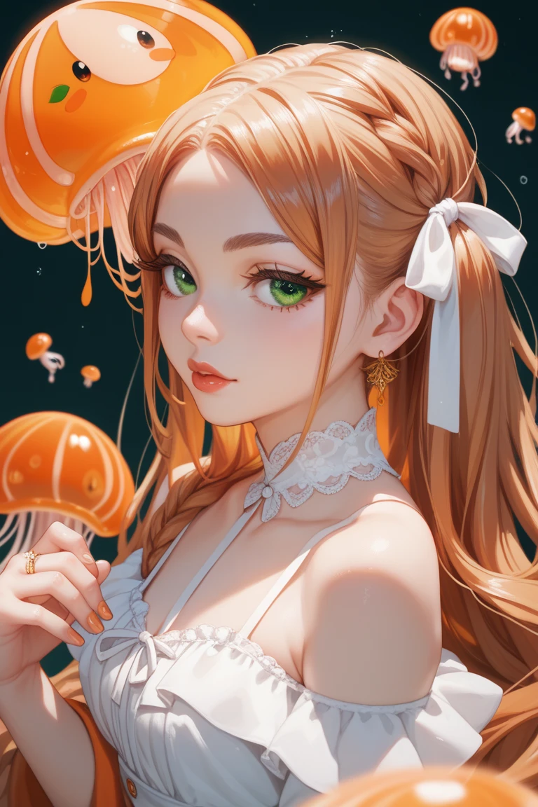 cute女の子、Yeah,Flat Chest,cute,(Jellyfish Girl:1.2), Put your arms behind your back,In the water,Ruffled Dress,sexy
