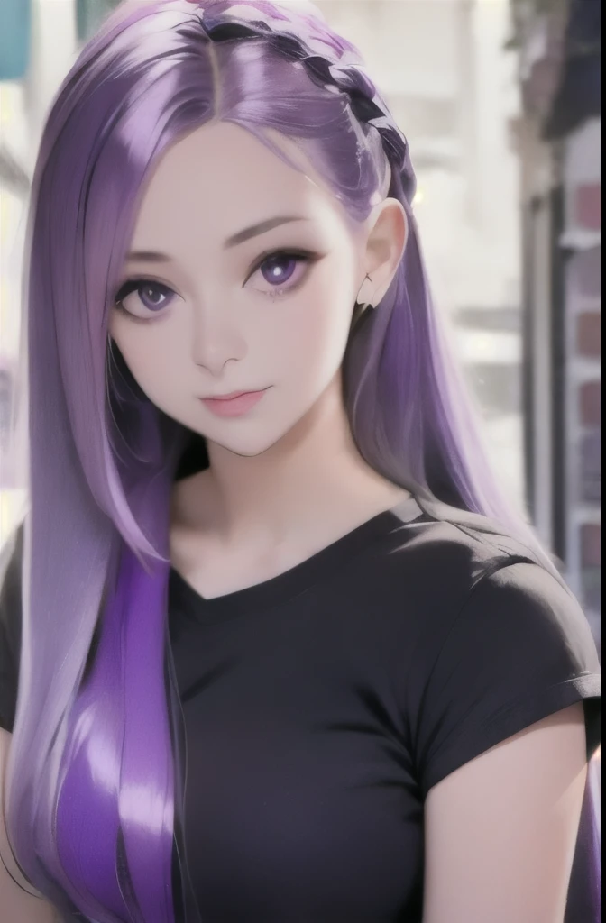 Um garoto de cabelos pretos medios com franja, com de pele branca,olhos violetas e piercing no nariz e nas sombrancelhas usando roupas pretas